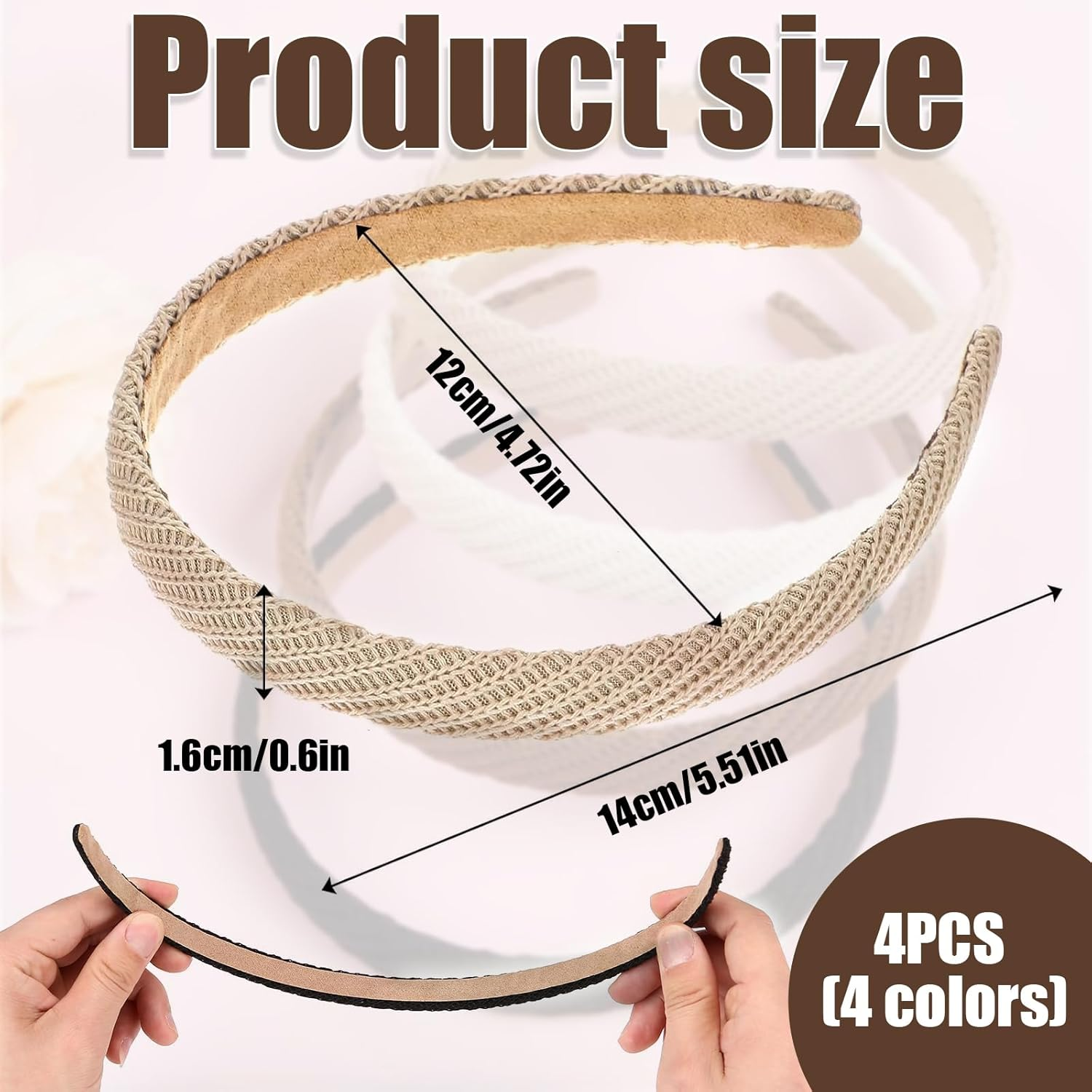 ASOMI 4 Pieces Headbands for Women Thin Knitted Fashion Non-Slip Headbands for Women Hair Cute Solid Color Hair Accessories (Black, Khaki, Coffee, Cream) image number 4