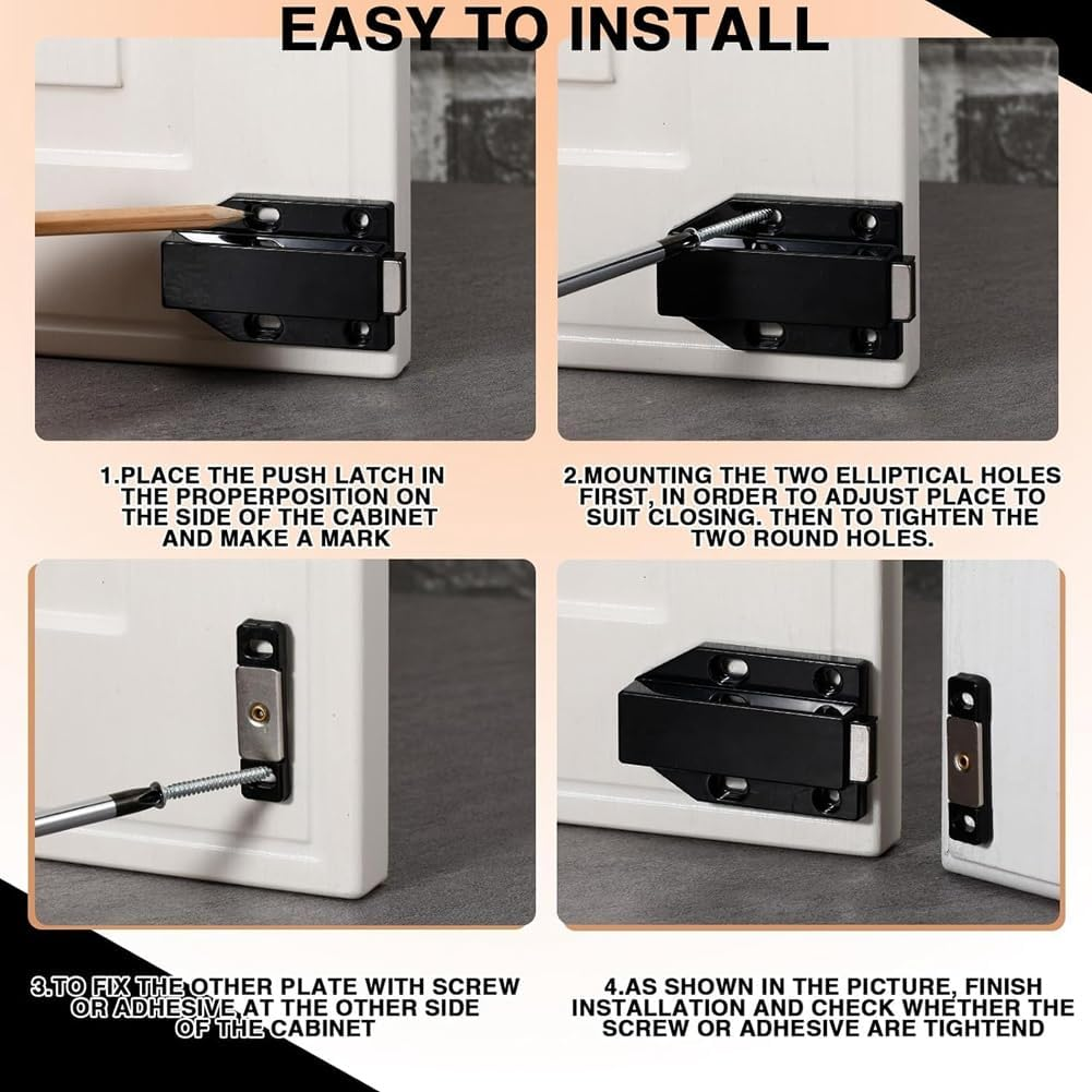 Aribrnten 8 Pack Magnetic Push Latch Touch Latch Heavy Duty Push to Open Cabinet Hardware Black image number 3