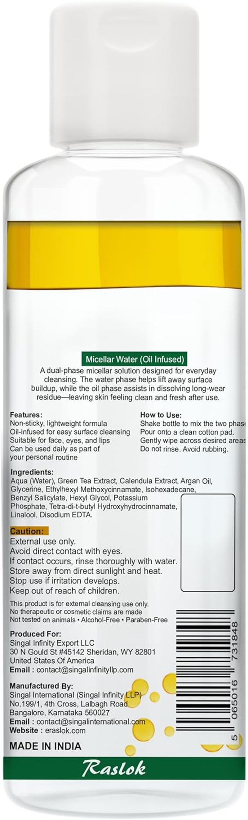 Raslok Micellar Cleansing Water (Oil Infused) &ndash; Gently Removes Makeup, Cleanses & Moisturizes &ndash; for Face, Eyes & Lips &ndash; Alcohol-Free, Paraben-Free &ndash; All Skin Types &ndash; 200Ml / 6.76 Fl.Oz image number 4