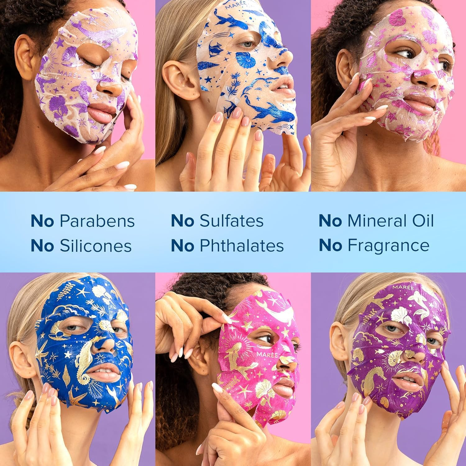 MAREE Collagen Facial Mask with Hyaluronic Acid - Hydrating Face Masks Skincare - Mascarillas Faciales for Women Skin Care - Multicolor, 6 Count image number 4