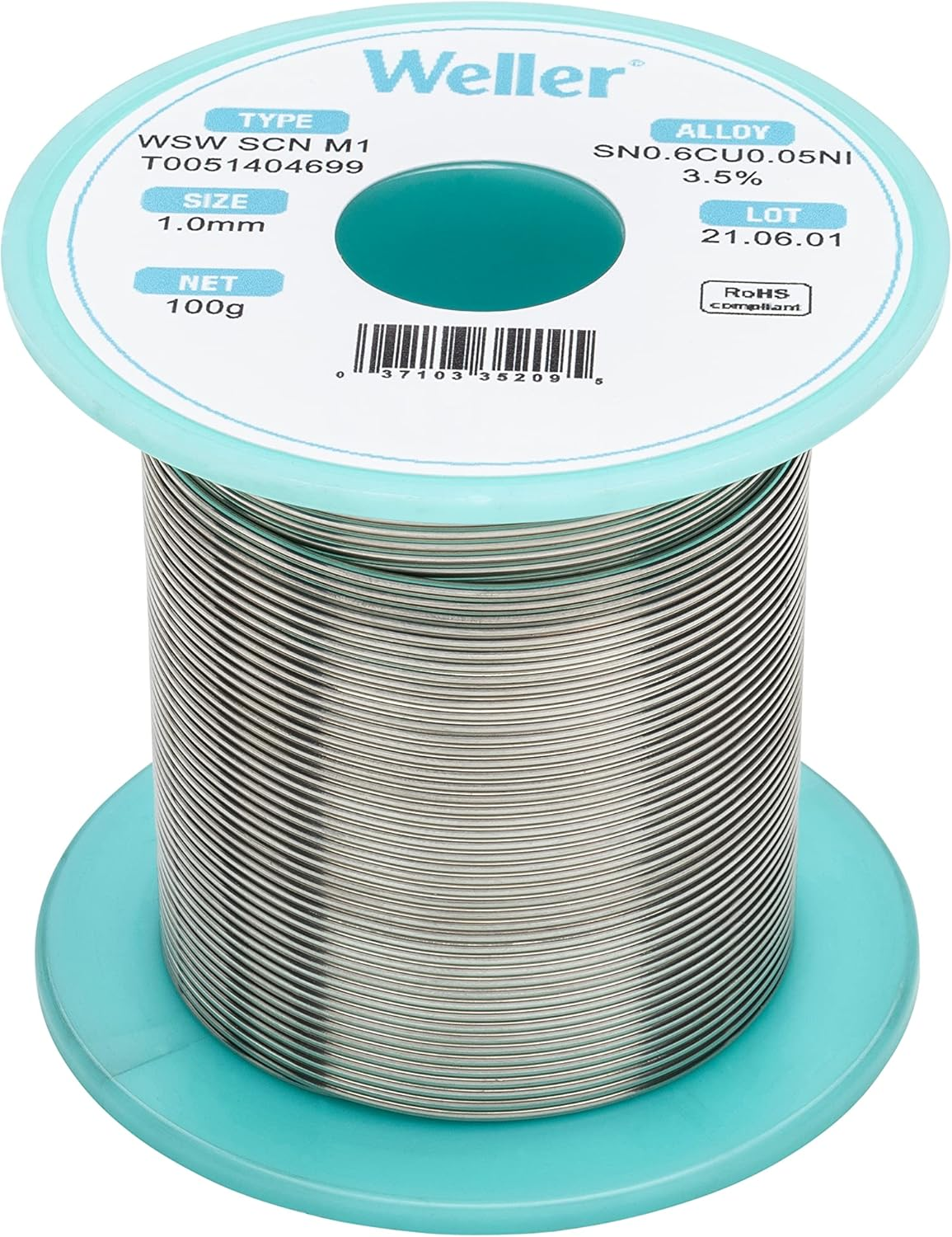 Weller WSW SCN M1 (T0051404699) Solder Wire, Dia: 1.0 Mm / 0.039 In, Wt: 100 G / 3.527 Oz, Alloy Sn99.3Cu0.6Ni0.05, Flux Content 3.5% image number 3