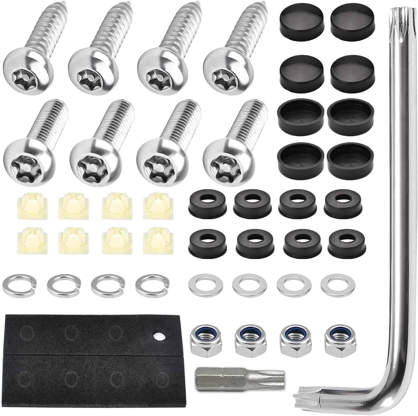Anti Theft License Plate Screws, Stainless Steel Bolt Fasteners Kits for Car Tag Frame Holder, Tamper Resistant Mounting Hardware, Security Fastener Hardware and Black Caps (Black) image number 6