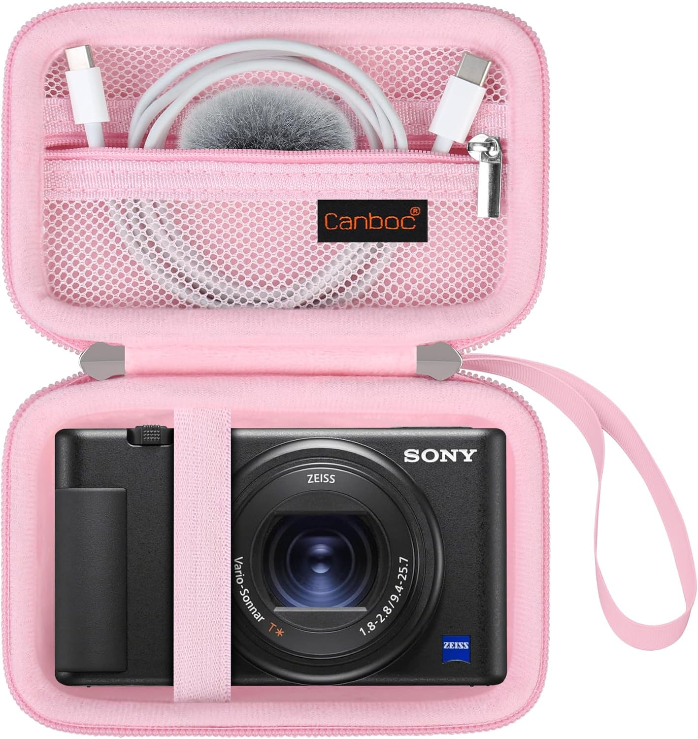 Canboc Carrying Case for Sony ZV-1/ ZV-1F/ ZV-1 II Digital Camera for Content Creators, Sony ZV1 Vlogging Camera Bag, Zipper Mesh Pocket Fits USB Cable, Batteries, Pink