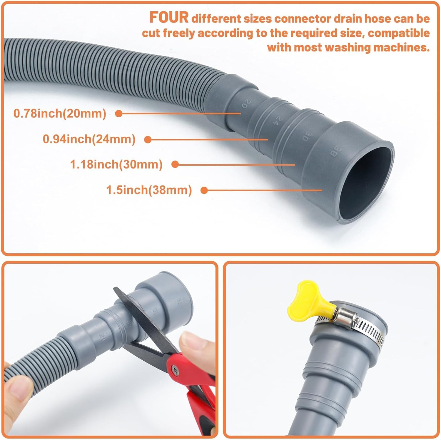 Emapoy Washing Machine Drain Hose, Multiple Diameter Design Washing Machine Drain Hose, 6 Ft Flexible Drain Hose, Extension Kit, Corrugated Washer Discharge Hose image number 6
