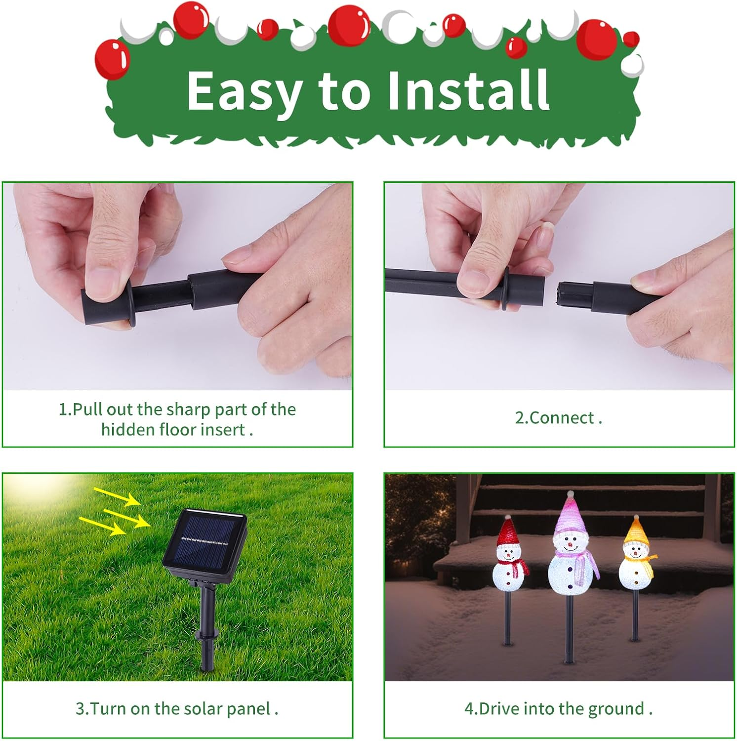 Solar Christmas Pathway Lights Outdoor Decor, Set of 3 Led Snowman Stake Lights, Waterproof Walkway Landscape Light for Winter Yard, Garden, Solar Christmas Decorations