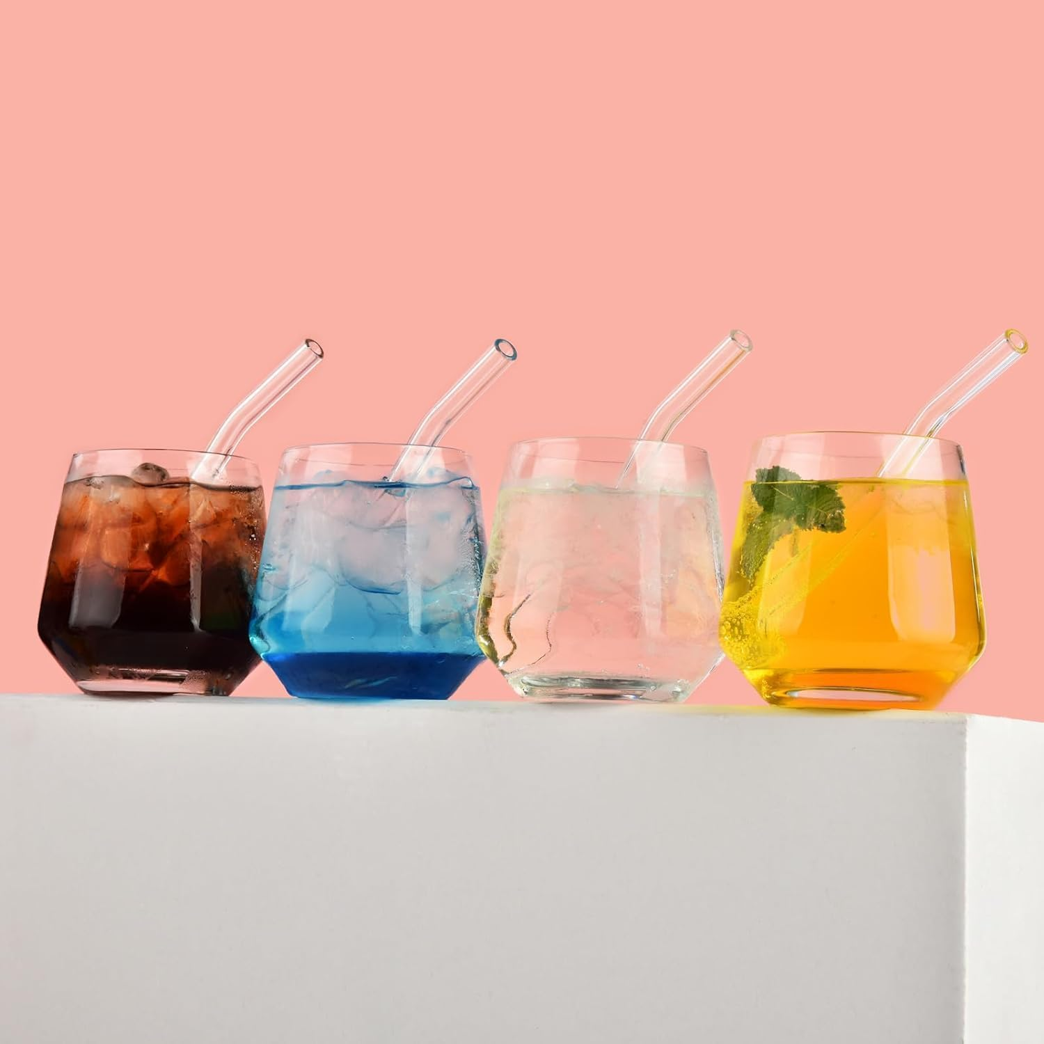 VITEVER Reusable Glass Straws, 6 in X 10 Mm Short Curved Clear Glass Cocktail Straws for Whiskey, Coffee, Soda, Water, Pack of 8 with Brush image number 1