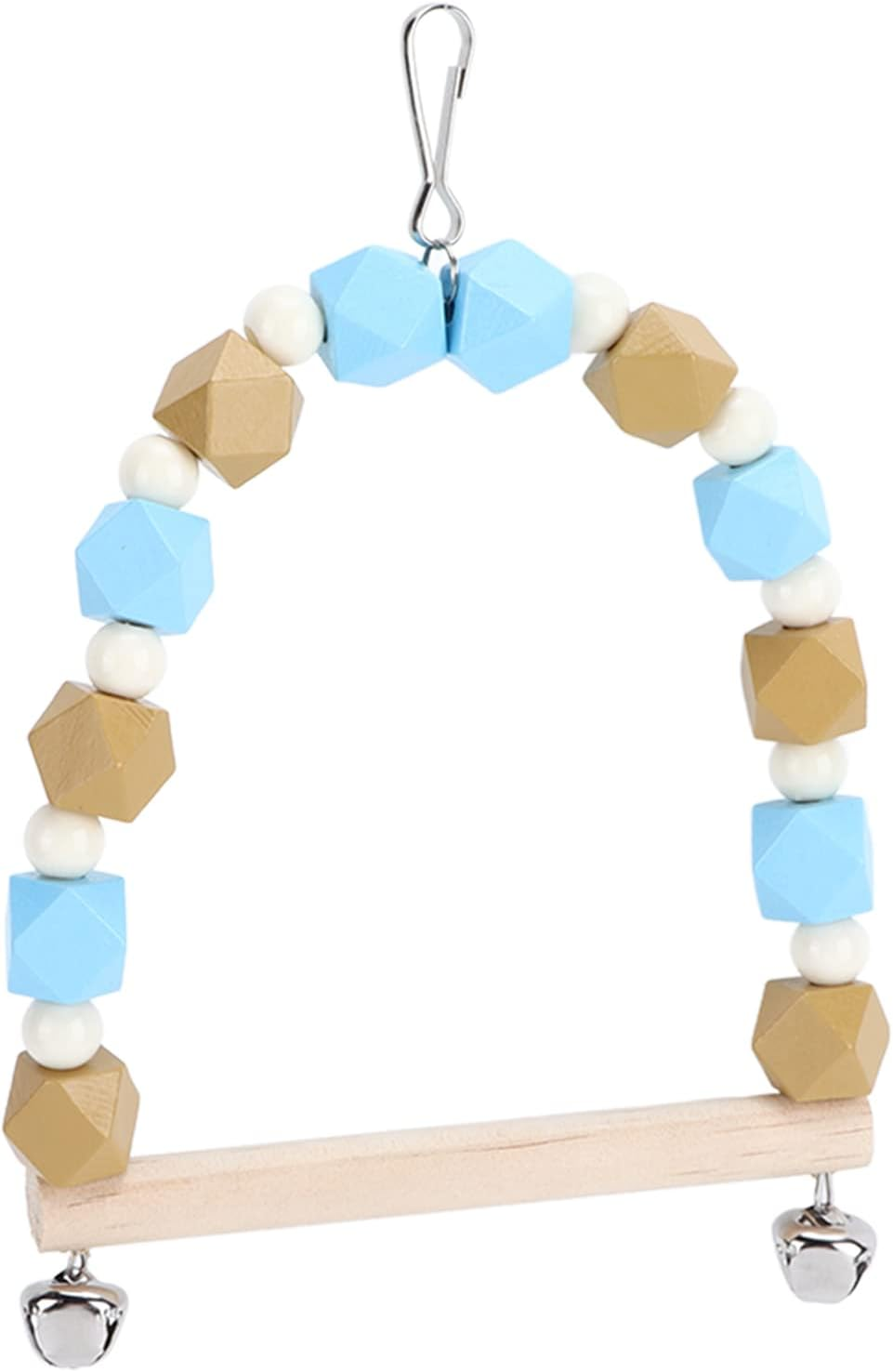 Riuulity Colorful Swing with Bells, Small Medium Size Wooden Block Swing for Movement, Easy to Install for Bird Cage Decoration image number 4