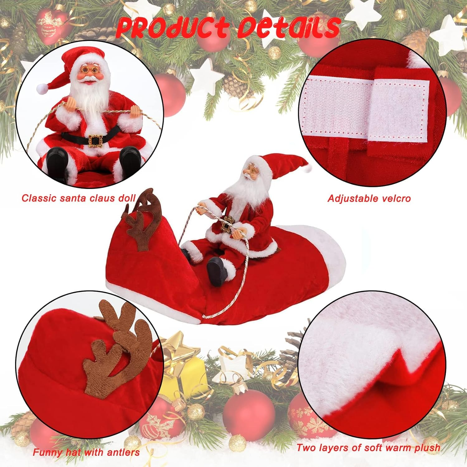 Santa Dog Costume Christmas Pet Clothes Santa Claus Riding Pet Cosplay Costumes Party Dressing up Dogs Cats Outfit for Small Medium Large Dogs Cats (M(Neck:11.8-15" Chest:18.1-22.4")) image number 6