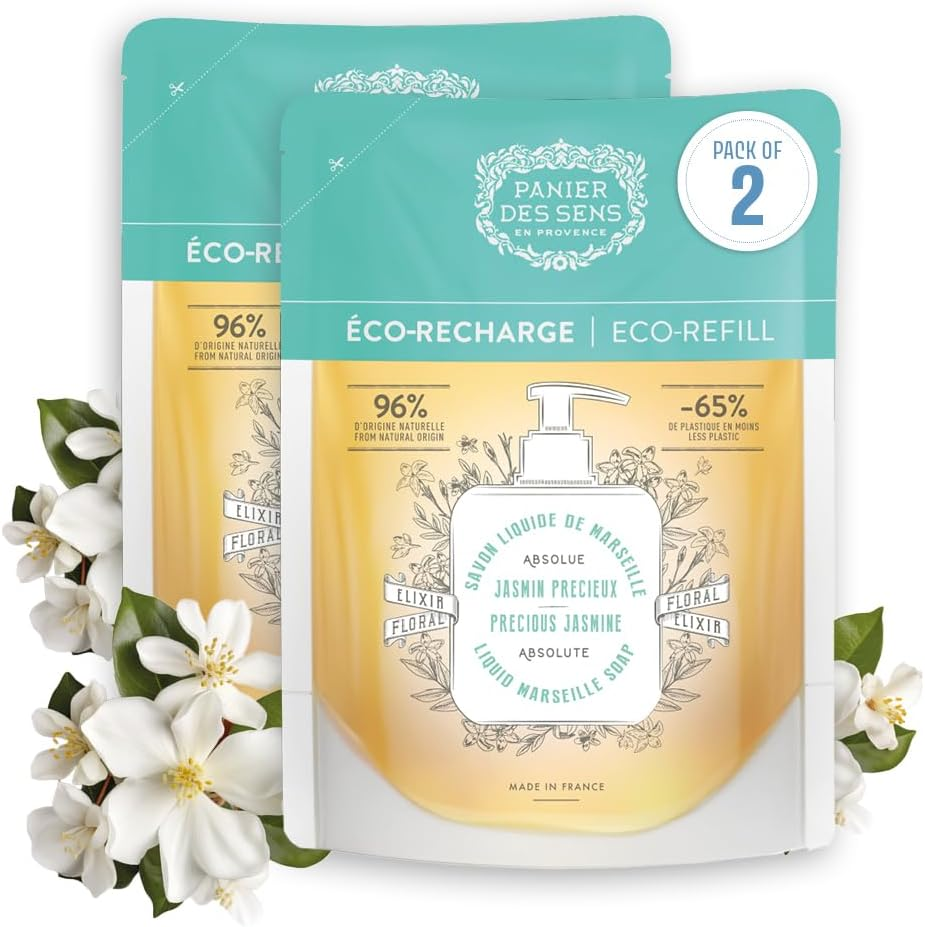 Panier Des Sens Marseiller Liquid Soap Refill Bag Jasmine Pack of 2 - Made in France - 2 X 500 Ml Soap Refill Bag image number 1