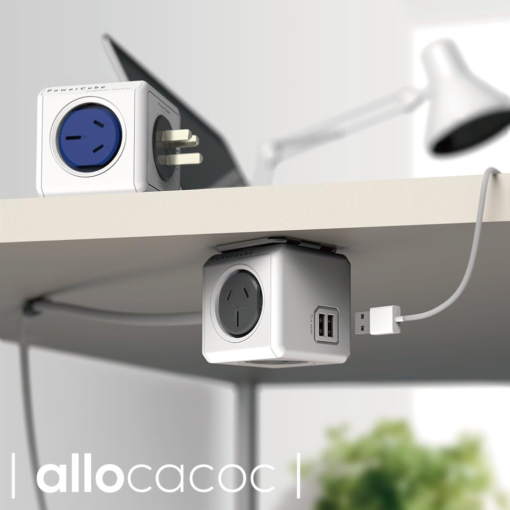 Allocacoc 5400AUEUPCBLACK Extended 4 Outlets Powercube with 2 USB 1.5 Meter Extension Cord, Black image number 1