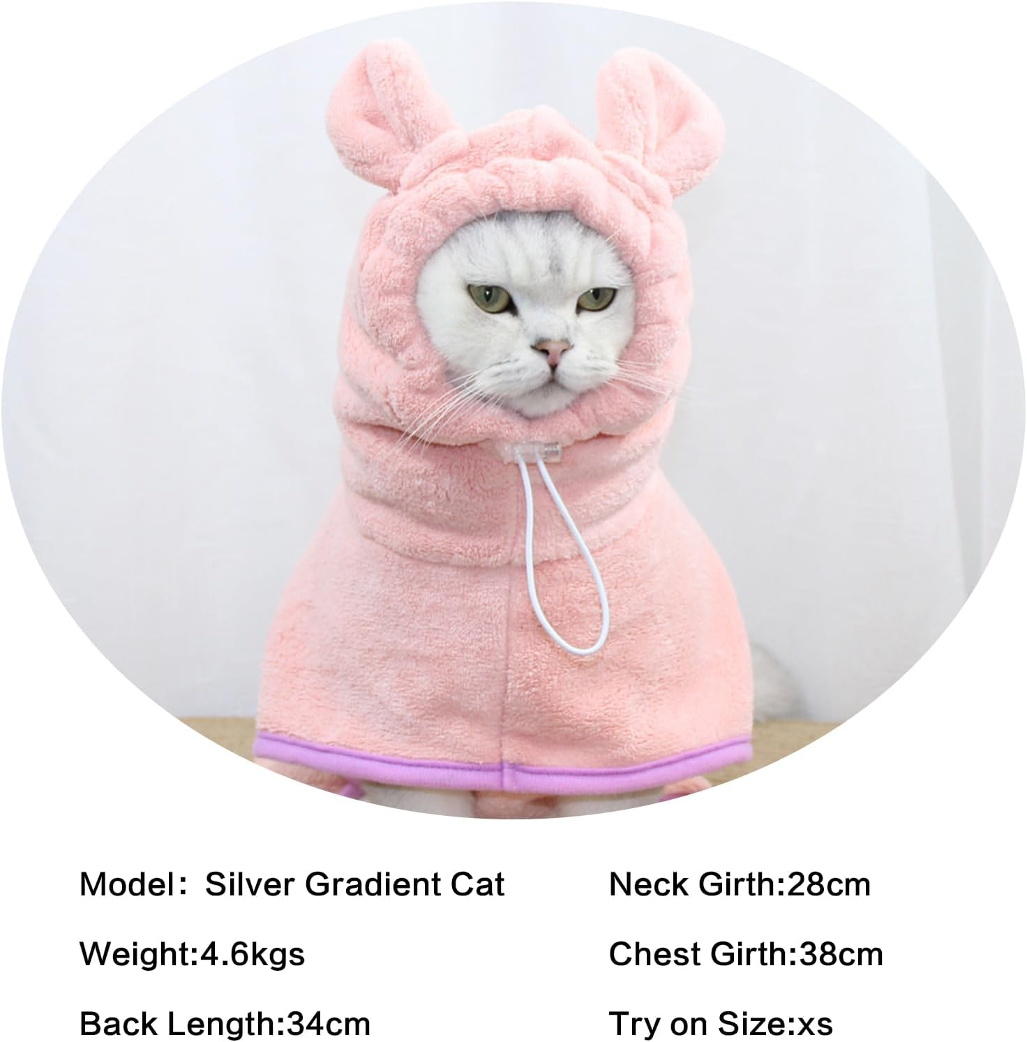 Fnaobai Pet Bathrobe for Dog Cat Absorbently Quick Drying Coat Cute Dogs Bath Towel Hooded Robe Adjustable Collar & Belly Strap for Pool Beach (Pink, XS) image number 7