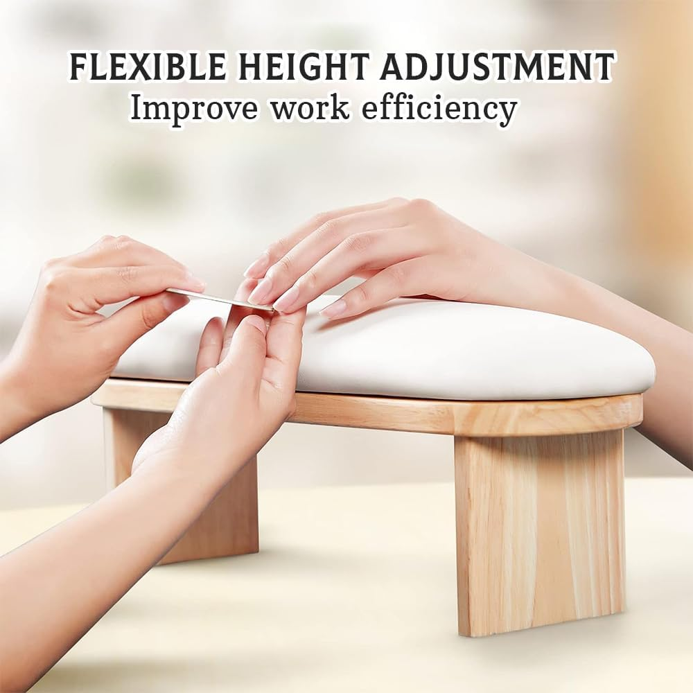 Nail Arm Rest, Sturdy Solid Wood Construction, Easy to Clean, Resistant to Wear, PU Leather Surface, Soft Density Sponge, Height Adjustable Design, Nail Supplies for Nail Techs image number 5