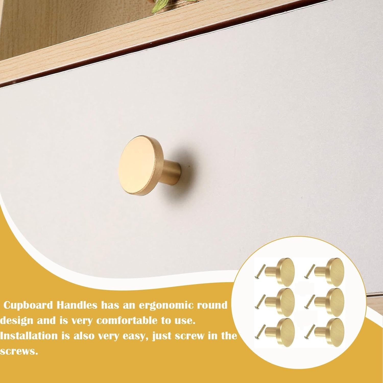 6 Pcs Drawer Knobs, Gold Drawer Handles, round Cabinet & Furniture Knobs with Screws for Cabinet, Dresser, Closet Wardrobe Door, Premium Solid Kitchen Drawers Handles, Hardware Pulls image number 3