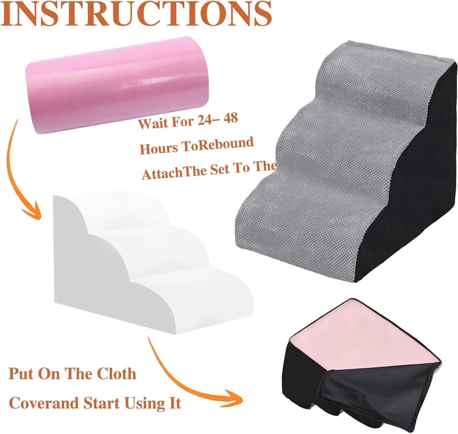 Dog Stairs for Small Dogs,3 Steps Pet Ramp,30D High Density Dog Ramp,Pet Steps for Bed and Couch,Dog Steps for Bed,Pet Stairs for Injured Dogs, Elderly Pets, Small Cats, Easy to Walk image number 3