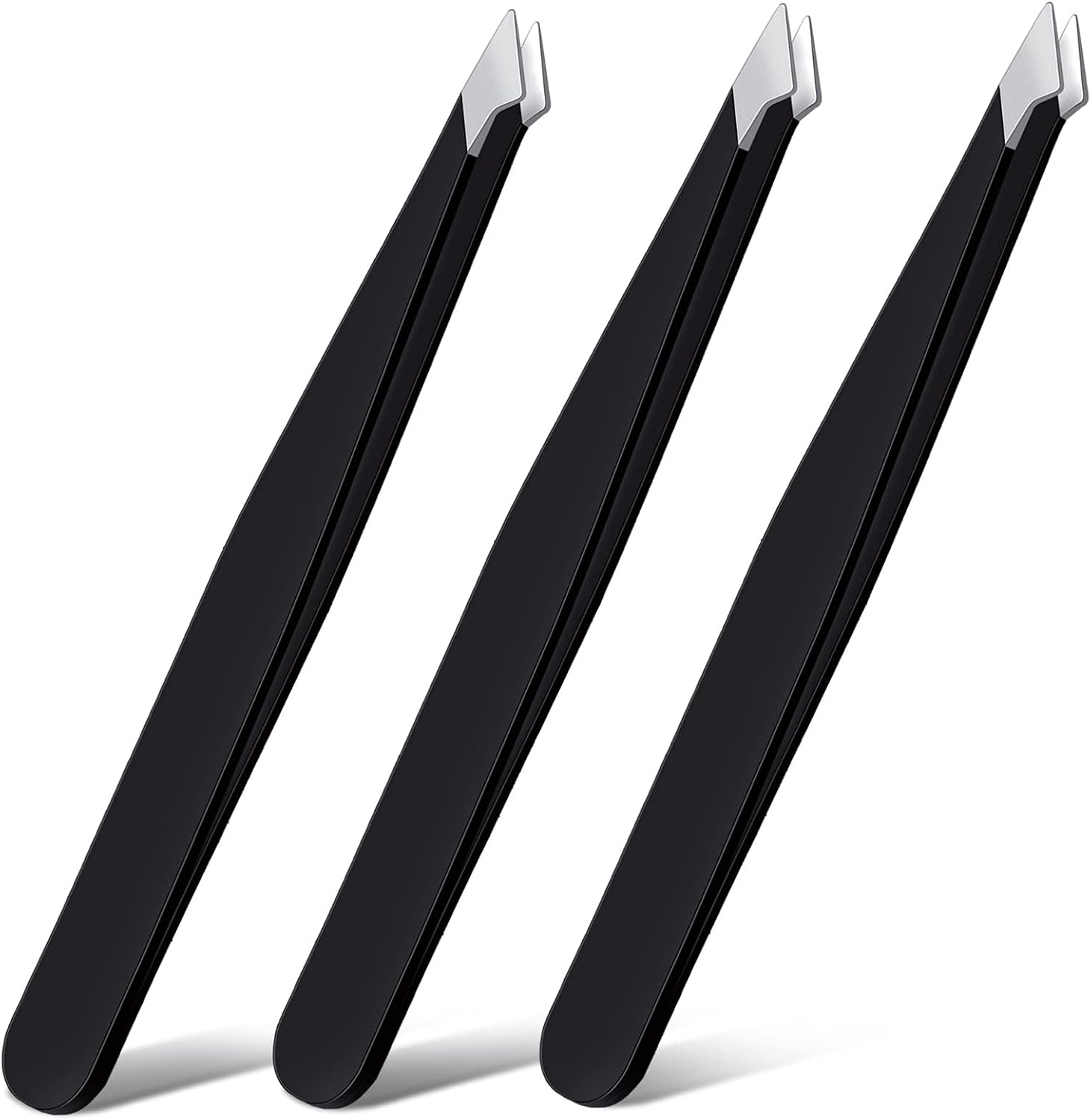 Honoson 3 Pieces Eyebrow Tweezers, Stainless Steel Pointed Tip Slant Tweezers, Precision Tweezers, Splinter Plucking and Ingrown Hair Removal for Facial Hair (Black)