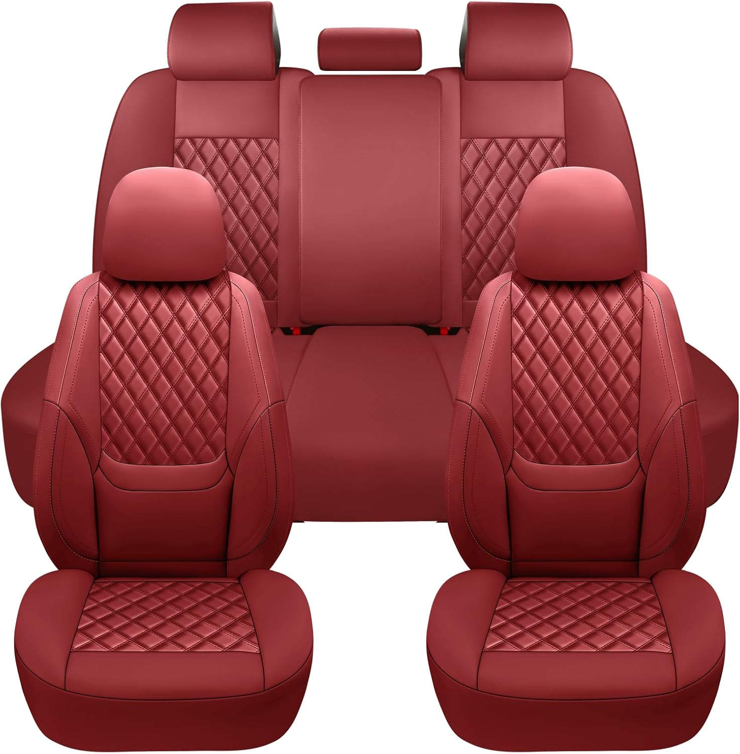 NS YOLO Full Coverage Leather Car Seat Covers Full Set,Waterproof Seat Covers for Cars,Suvs Pick-Up Truck, Car Seat Cushion,Car Seat Protector,Wine Red Seat Cover with 5 Seats image number 6