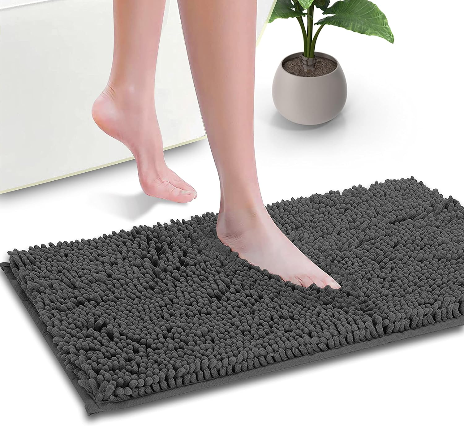 Bath Mat, GVTECH Chenille Non-Slip Back 50 X 80 CM Fleece Softness, Highly Absorbent, Bathroom Carpet, Super Soft Microfiber Bath Rug, Rectangle, Easy to Clean Mat (Grey) image number 4