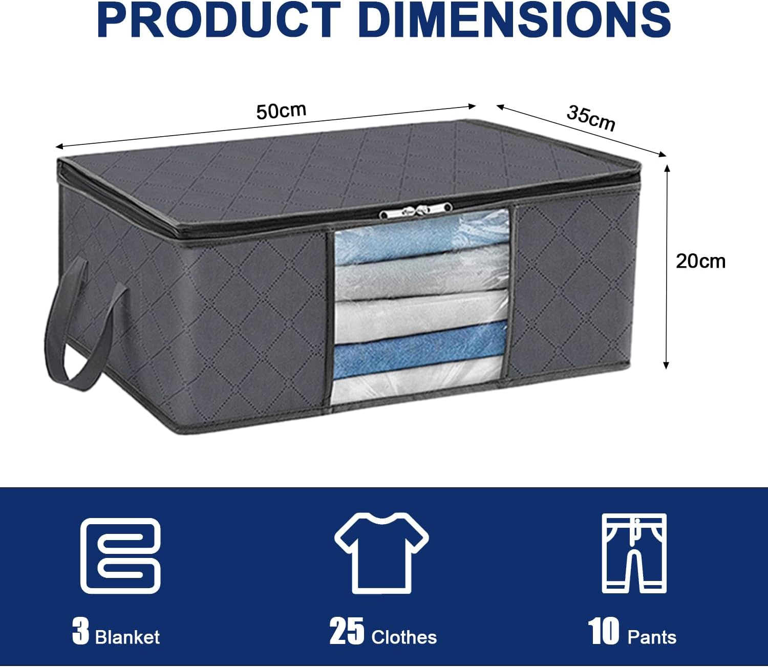 LAMCAN 6 Pack Linen Storage, 35L Storage Bags, Foldable with Reinforced Handle. Wardrobe Clothes Organiser, with Transparent Window, for Organizing Bedrooms, Closets, Clothing, Quilts, Organization image number 5