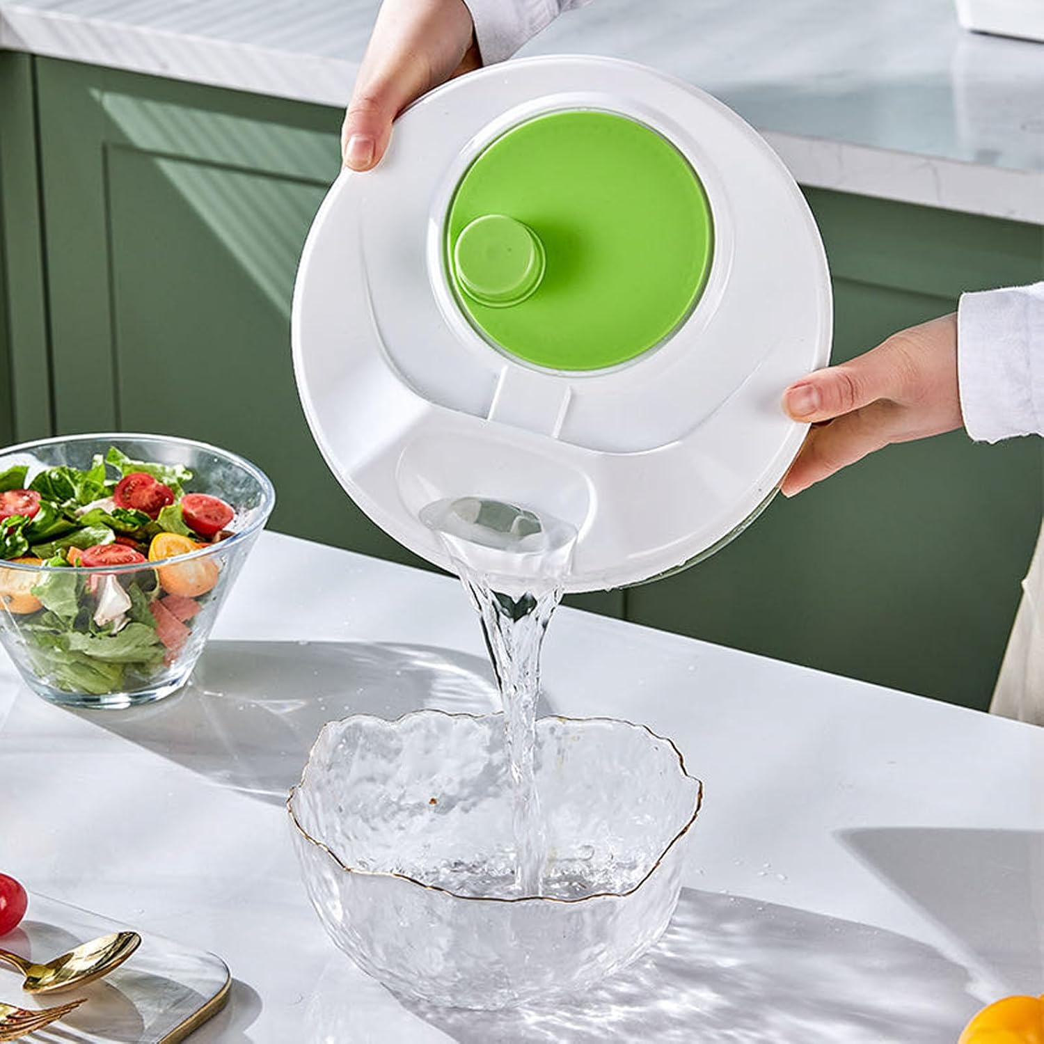Salad Spinner Large, Vegetable Spinner Dryer Spinning Colander Vegetable Spinner Lettuce Dryer Spinner Easy to Clean Salad Spinners with Drain, Bowl, Colander, Salad Cutter Bowl, Grinder (Green) image number 2