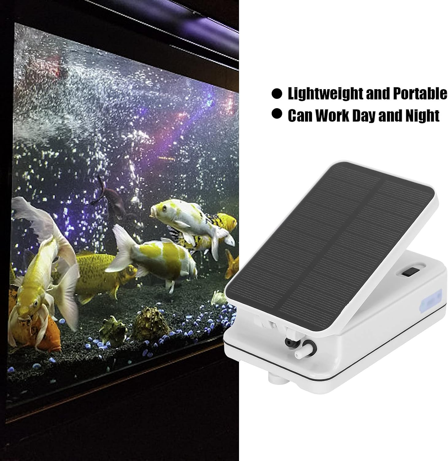 Portable Solar Pond Pump, Solar Panels Charger Air Pump, Rechargeable Battery Solar Pond Pump, Suitable for Small and Medium Sized Ponds, Sea Fishing and Angling Enthusiasts (Weak Magnetic)