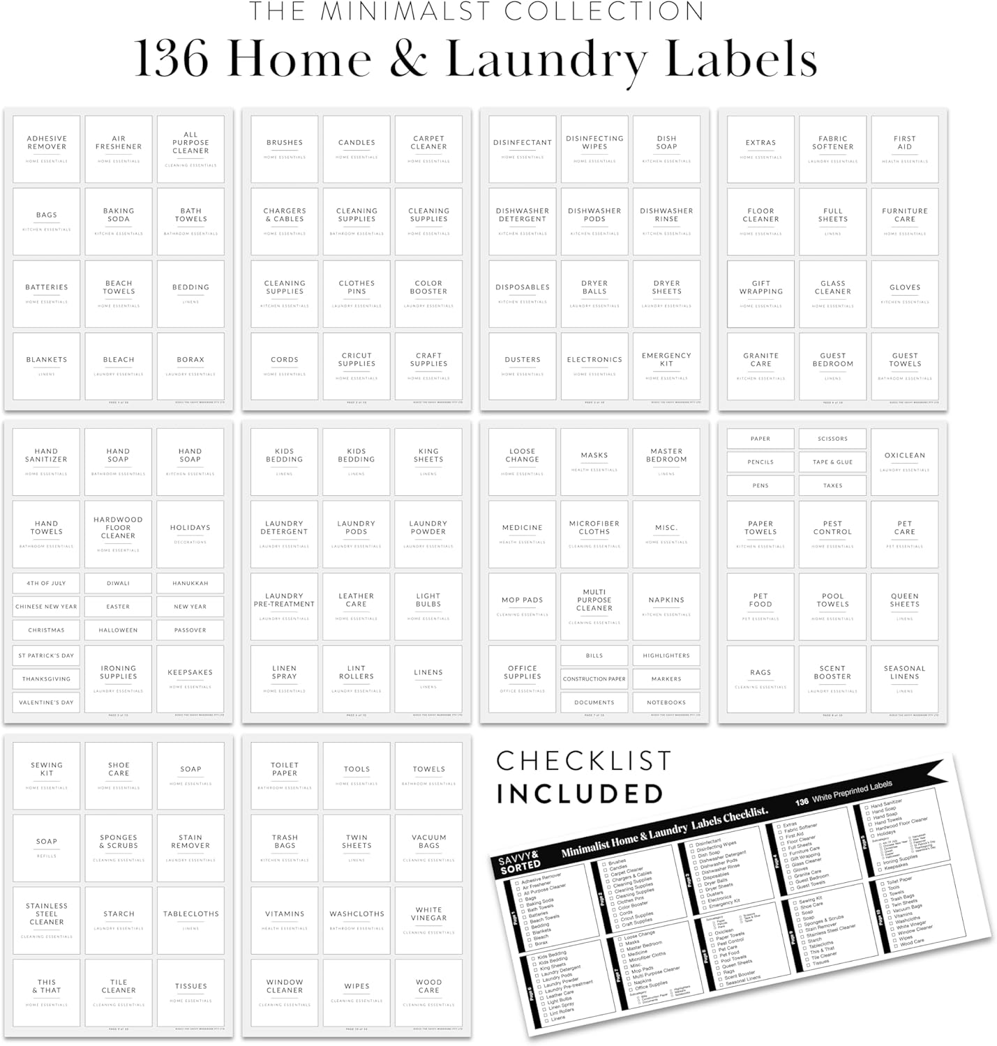 Laundry Labels for Jars, 136 Home & Laundry Stickers, Laundry Room Organization, Office & Kitchen Labels, Cleaning Stickers for Jars & Spray Bottles, Linen Closet Household image number 3