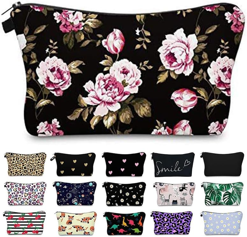 Travel Makeup Case Small, Cosmetic Zipper Bag Waterproof Small Pouch for Purse Mini, Women Cute Traveling Accessories Pouch for Ladies(Golden Heart)