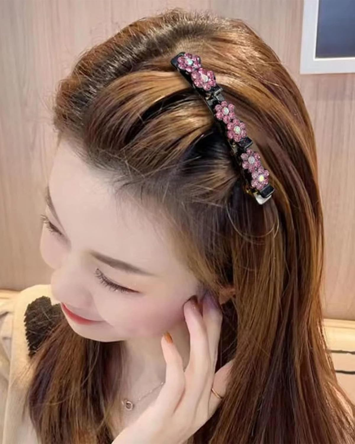 BPTRKOM Pack of 4 Glittering Crystal Stone Braided Hair Clips with Crystal Flower, Elegant Hair Styling Clips, Butterfly Hair Clips, Hair Accessories for Women