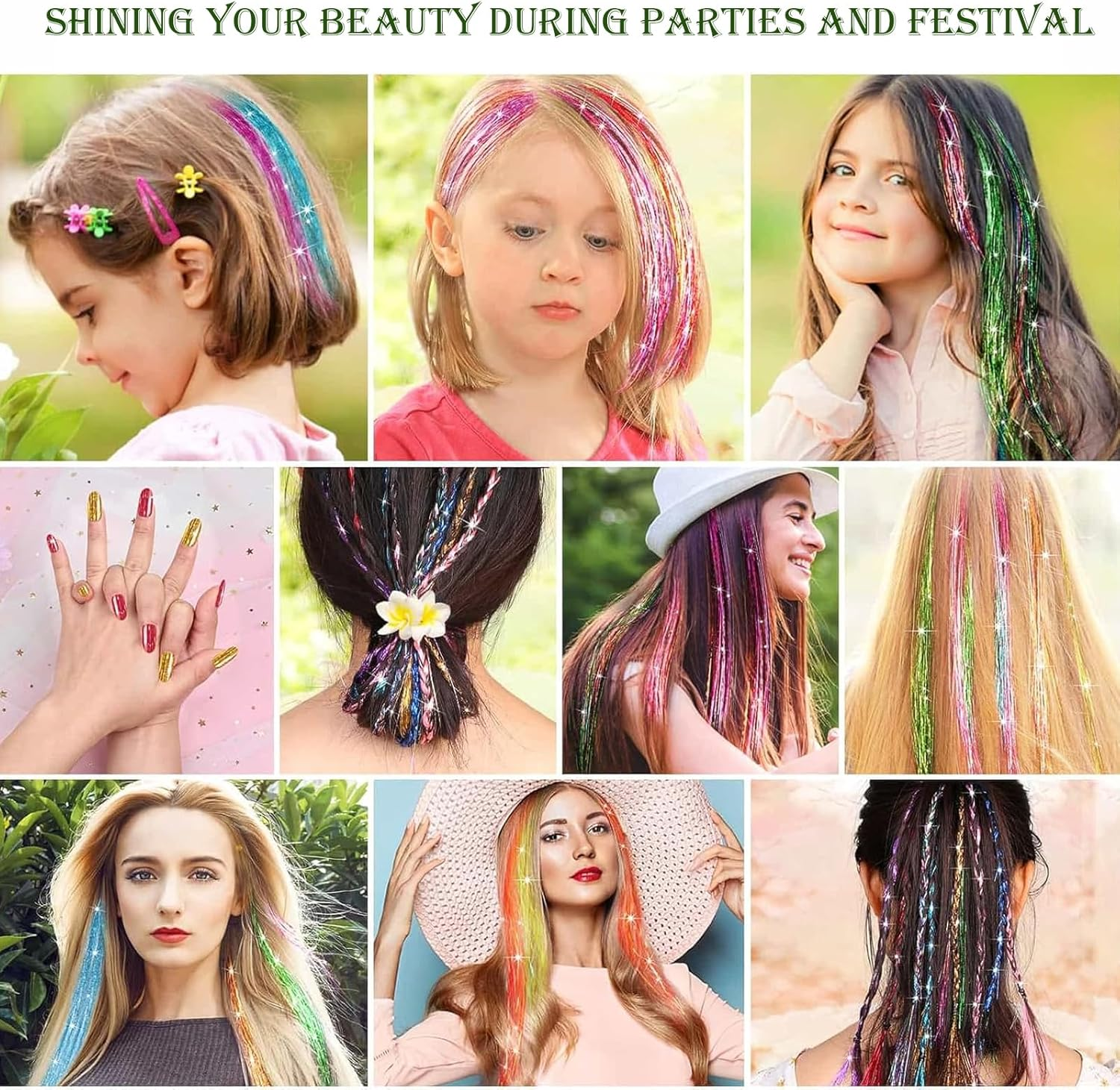 3200 Strands Hair Tinsel Kit,Fairy Hair Tinsel Tool for Shiny Hair Extension,Heat Resistant Fairy Tinsel Hair Kit for Women Girls Cosplay Party Festival Hair Accessories(48 Inch, 16 Colors) image number 3