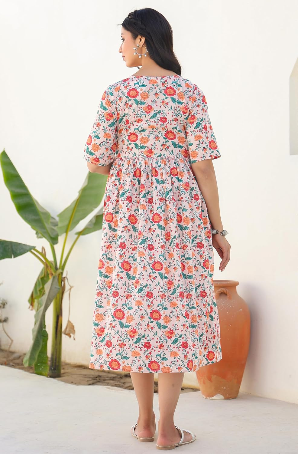 Janasya Maternity Nursing Dress with Breastfeeding Feature for Pre and Post Pregnant Women image number 3