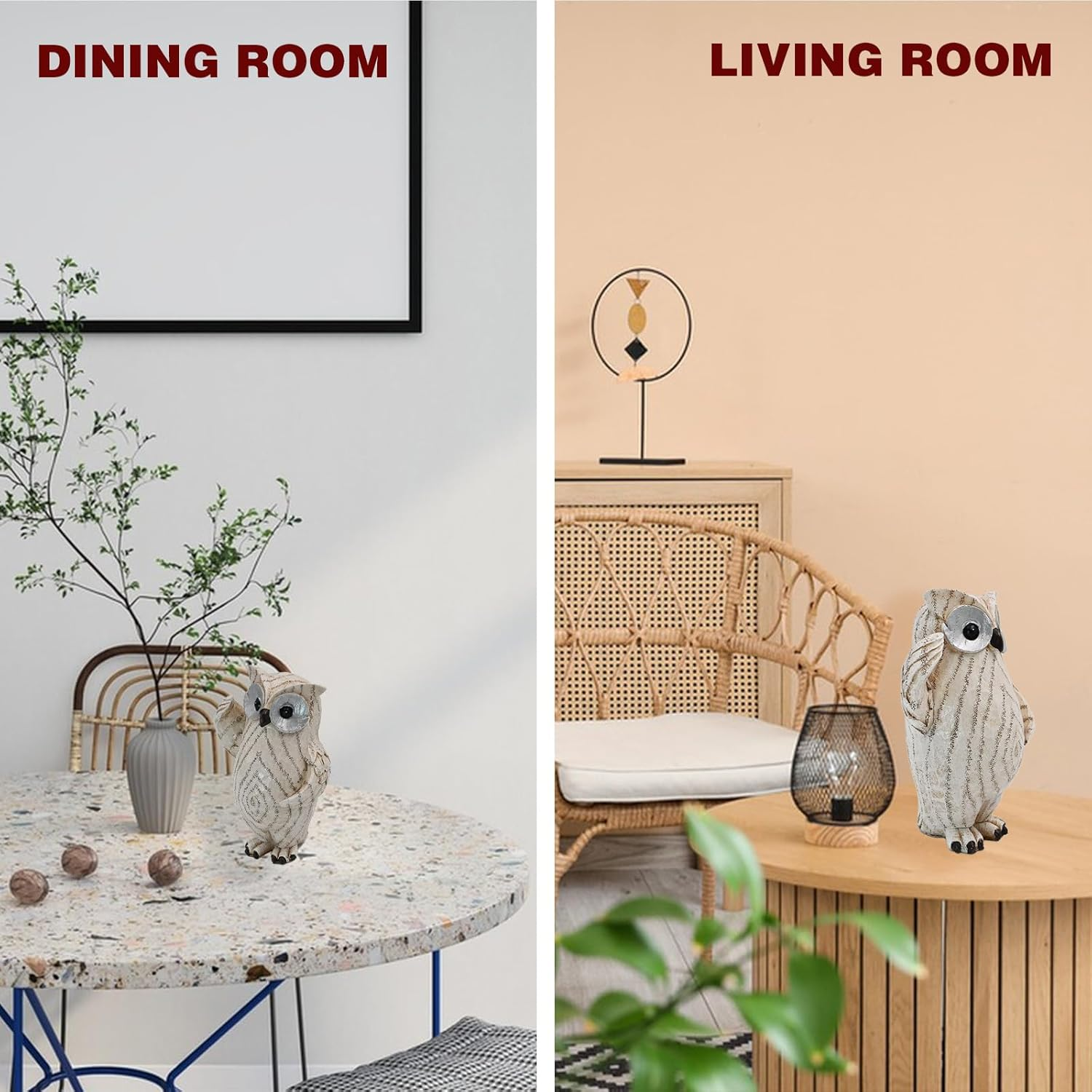 Decorative Owl Figurine, Owl Statue for Home Decor Accents, White Resin with Spiral Pattern, Boho Home Decor Ornament for Shelves Bookcase TV Cabinet and Entryway (Small) image number 4