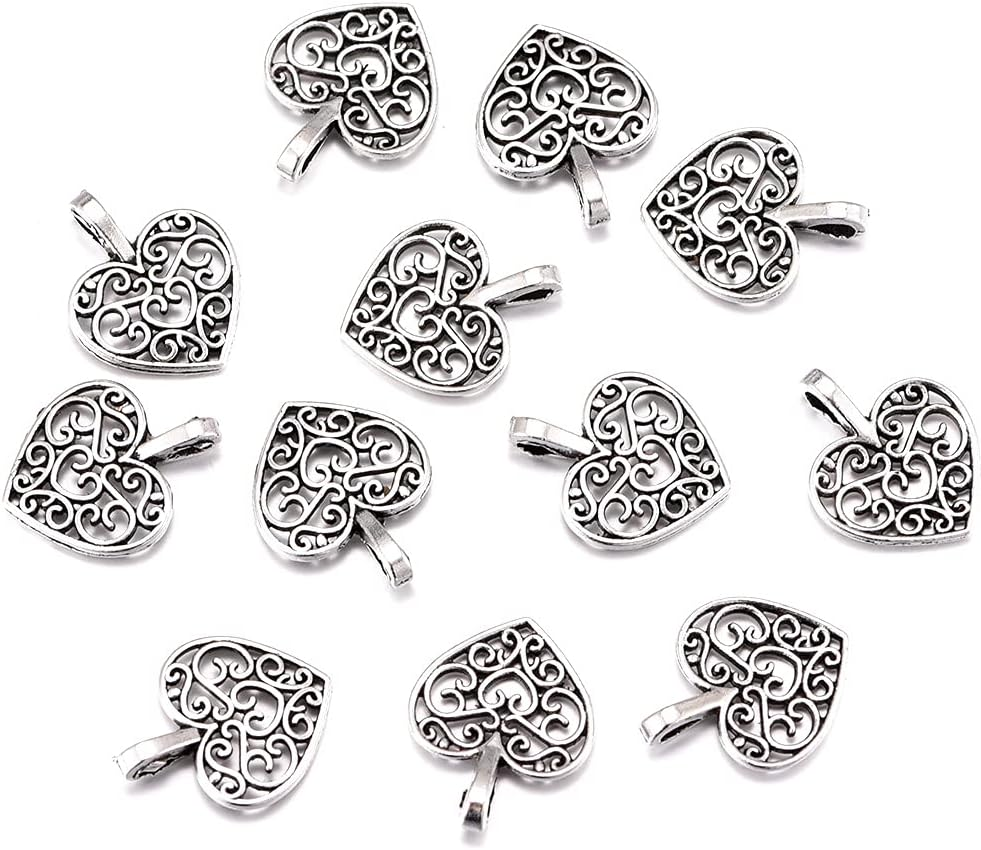 100Pcs Antique Silver Plated Hollow Lovely Heart Charms Pendant DIY Bracelets Necklace Jewelry Making Craft Wholesale 16Mmx14Mm(A285) image number 3