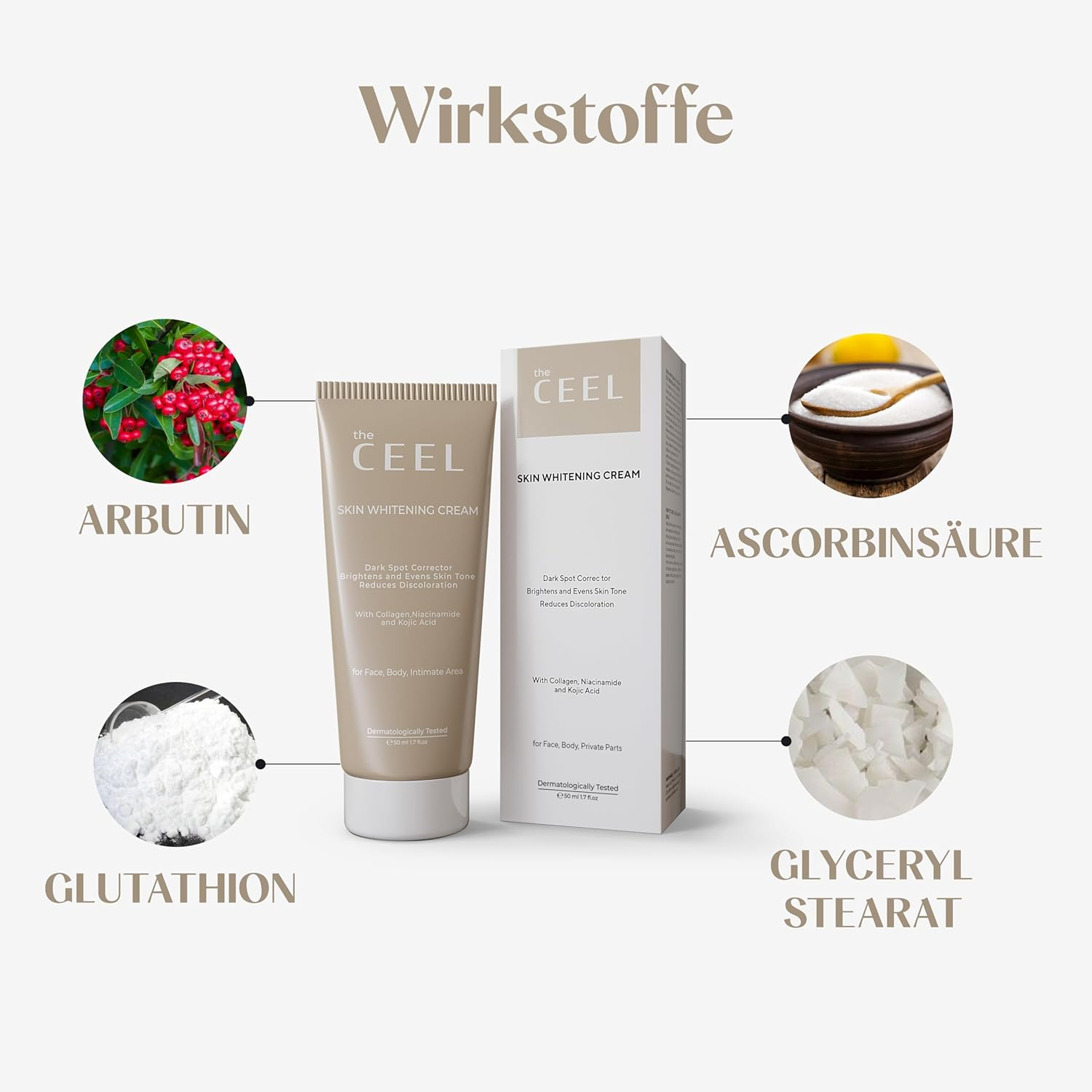 The Ceel Whitening Cream, Underarm Whitenening Cream, Skin Lightening Cream for Face, Intimate Area, Armpits, Knees, Intimate Whitening Cream with Glutathione, Kojic Acid (50 Ml) image number 4