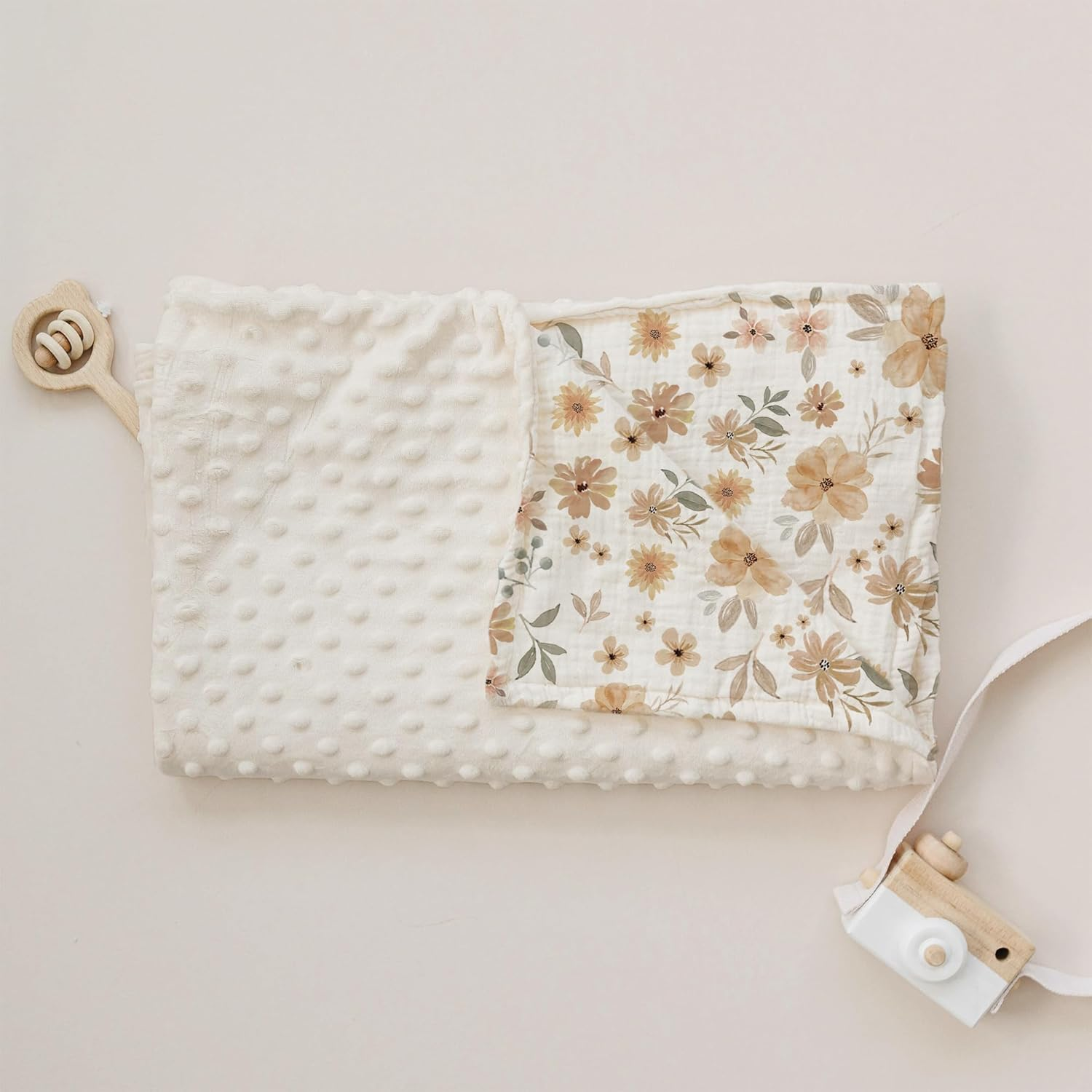 Konssy Baby Blankets for Unisex Boys Girls, Super Soft Nursery Minky Blankets with Muslin Cotton Front and Dotted Fleece Backing, Printed Bed Throws Newborn image number 3