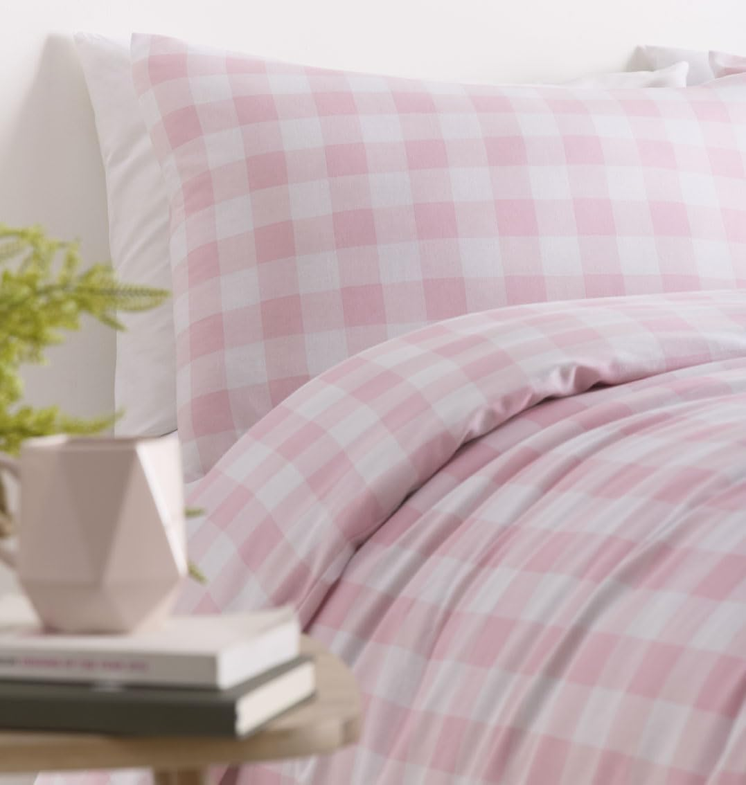 Gingham Duvet Sets Check Bedding Quilt Cover Pillow Cases (Pink, King) image number 6