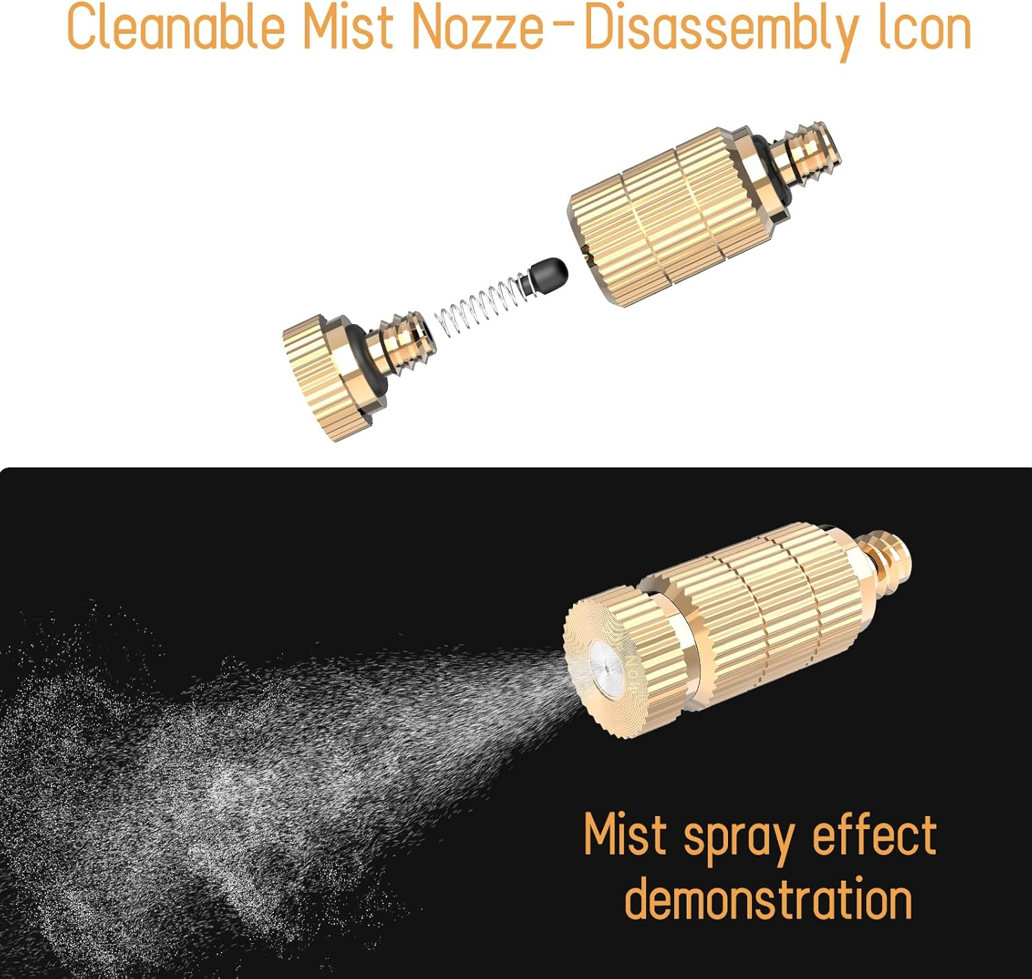 Brass Anti-Drip Fogging Spray Head Outdoor Cooling System, 0.012" Orifice (0.3Mm) 10/24 UNC Thread Misting Nozzle, 20 Pcs image number 2