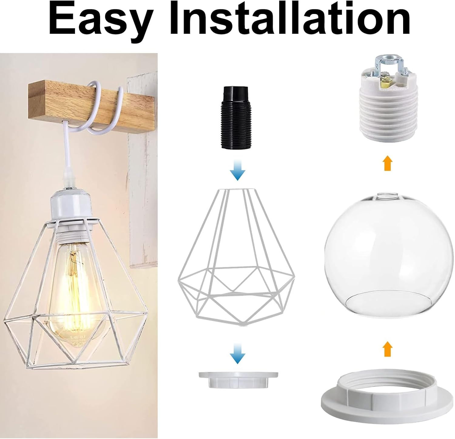 DOETYD Pack of 2 E27 Lampshade Reducing Ring White Plastic Reducing Ring Lampshade Reducing Ring Converter Washer for 40 Mm Lamp Holder image number 2