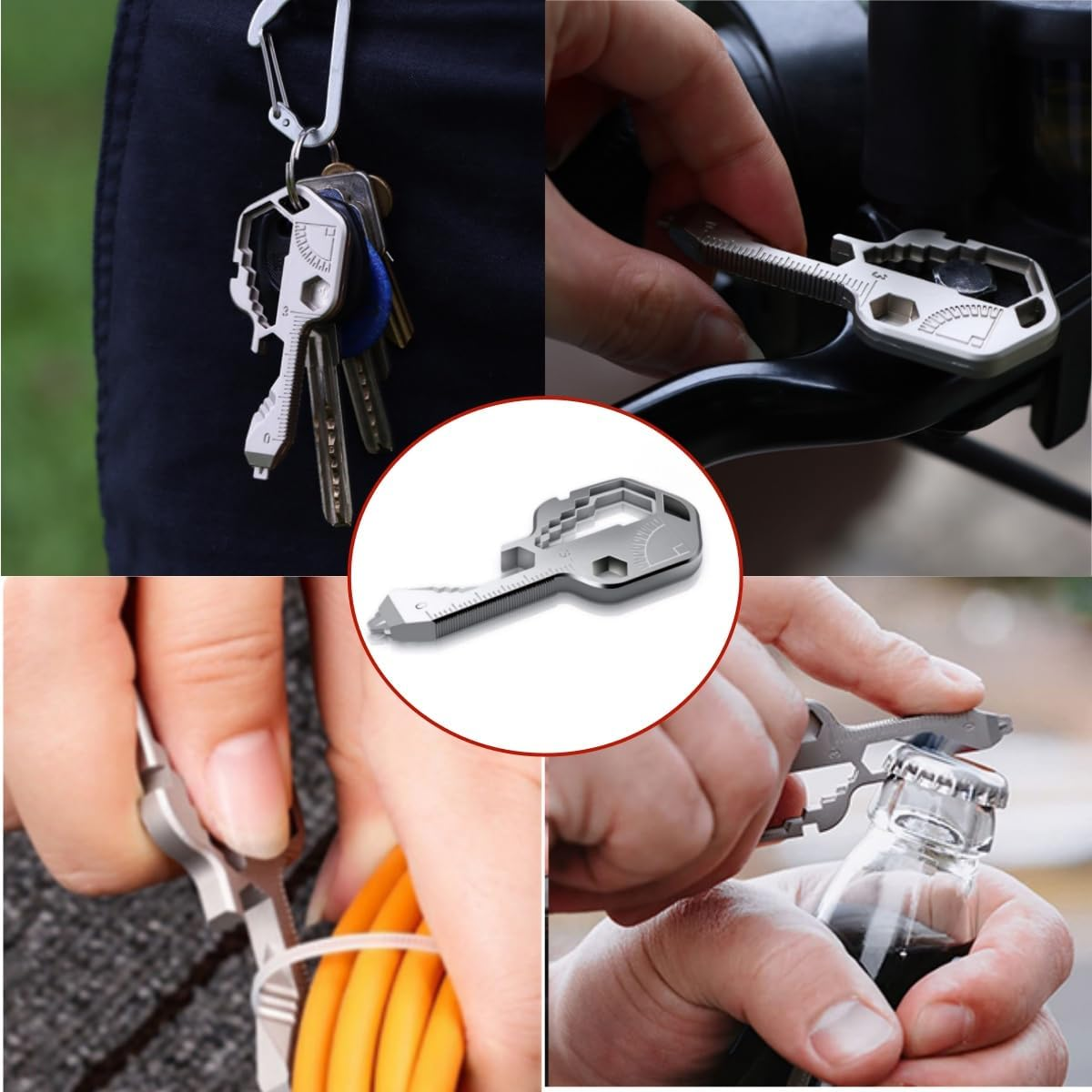 2Pcs 24In 1 Multi-Function Portable Key Chain Accessories, Pocket Hand Tools Outdoor Camping Key Chain, Mini Wrench with Corkscrew, Corkscrew, Ruler (Silver) image number 2