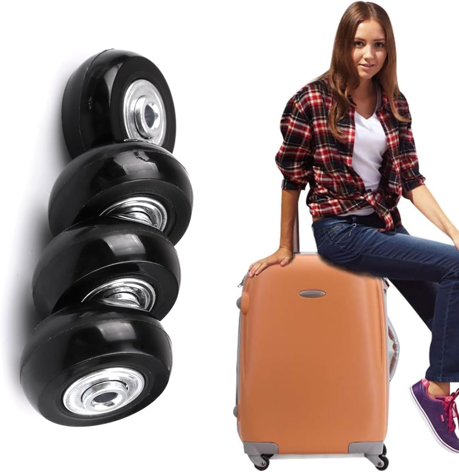 4-Pack Luggage Suitcase Replacement Wheels, 50Mm X 18Mm Rubber Swivel Caster Wheels Repair Kits for Suitcase Inline Skate Caster Board image number 4