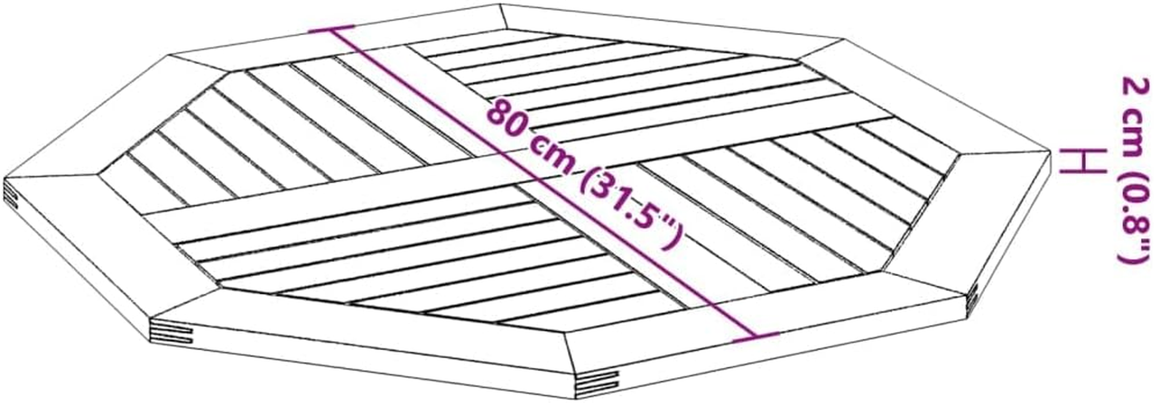 Vidaxl Table Top Replacement Board - Octagonal Solid Wood Acacia - Outdoor/Indoor Garden Dining Patio Furniture - 80X80X2.2 Cm - Brown image number 6
