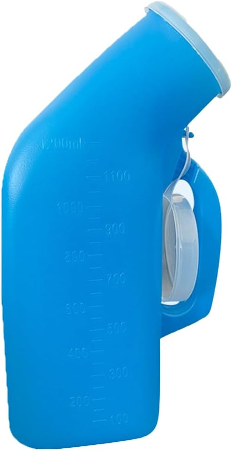 Men'S Portable Urinal with Lid 1200Ml Plastic Urine Bottle for Elderly Car Use Graduated Design No Spill Odorless Easy to Grip Lightweight Durable Nighttime Relief Urinals for Men Pee Bottle(Blue)