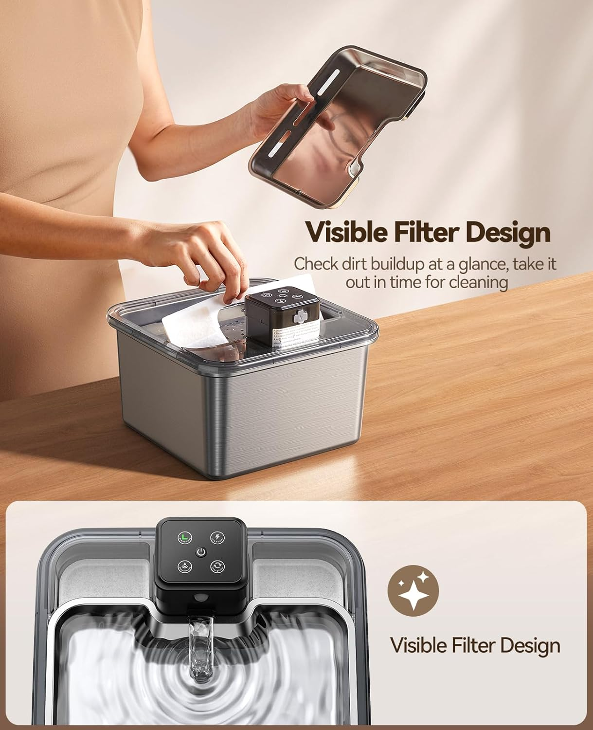 FEELNEEDY Cat & Dog Water Fountain, Stainless Steel, 3.2L/108Oz, Battery Operated, Automatic Pet Water Dispenser, Cordless, Indoor image number 4