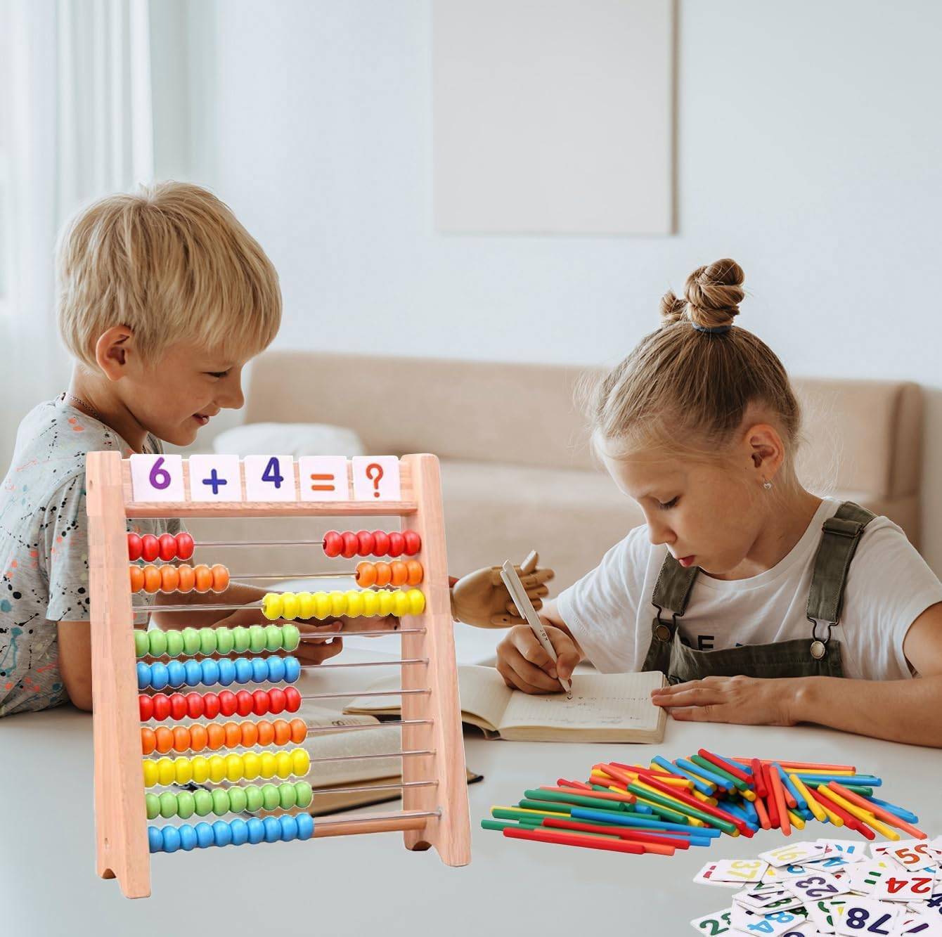 Wooden Abacus for Kids Math with 100 Counting Sticks and Number Toys Cards 1-100, Educational Math Games Preschool Learning Toys, Math Manipulatives for Elementary 1St 2Nd Grade image number 2