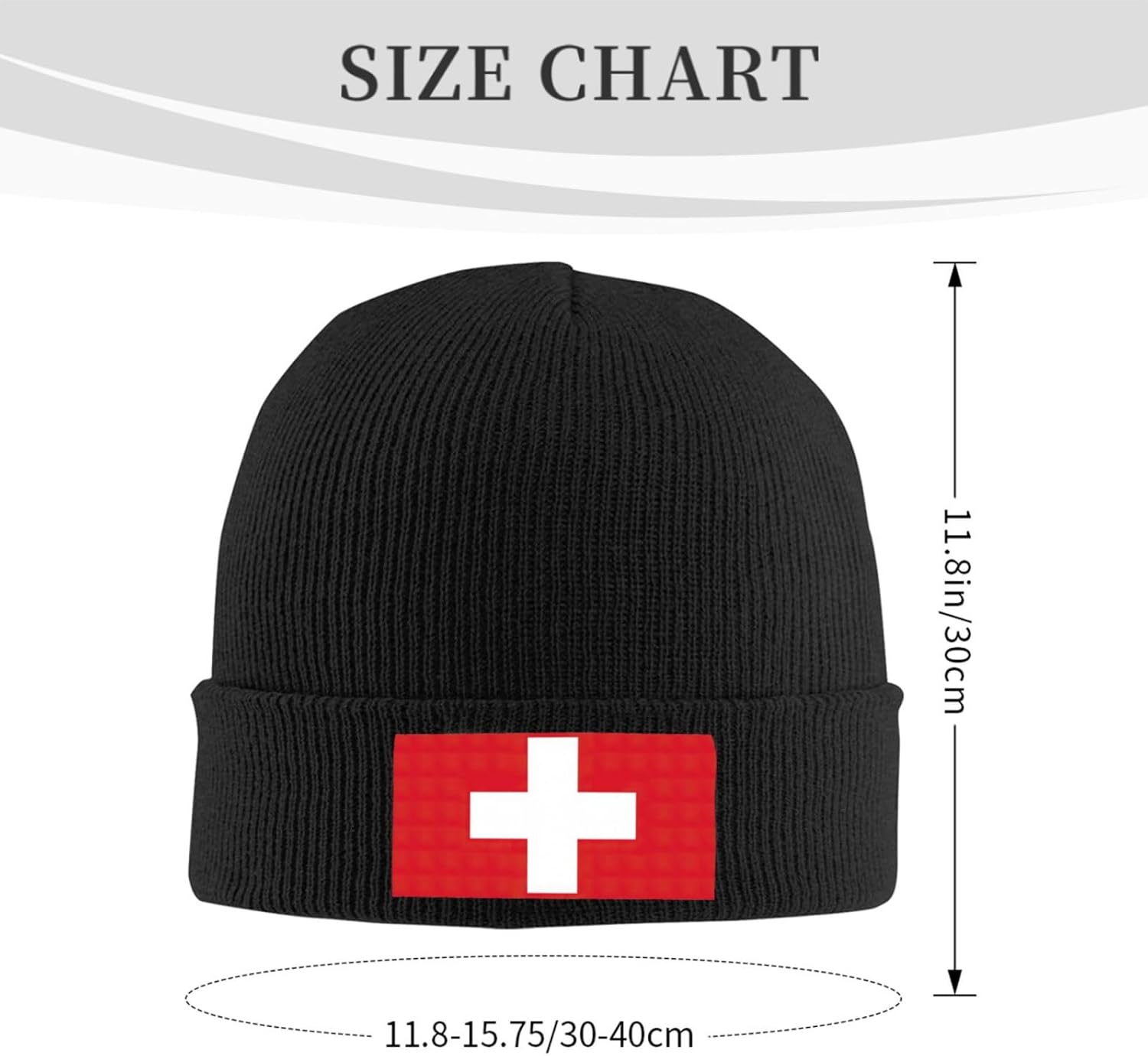 DRTGEDS Swiss Flag Winter Beanie for Men Women,Warm Lined Beanie Soft Warm Knit Hat Cuffed Cap for Cold Weather - Black image number 4