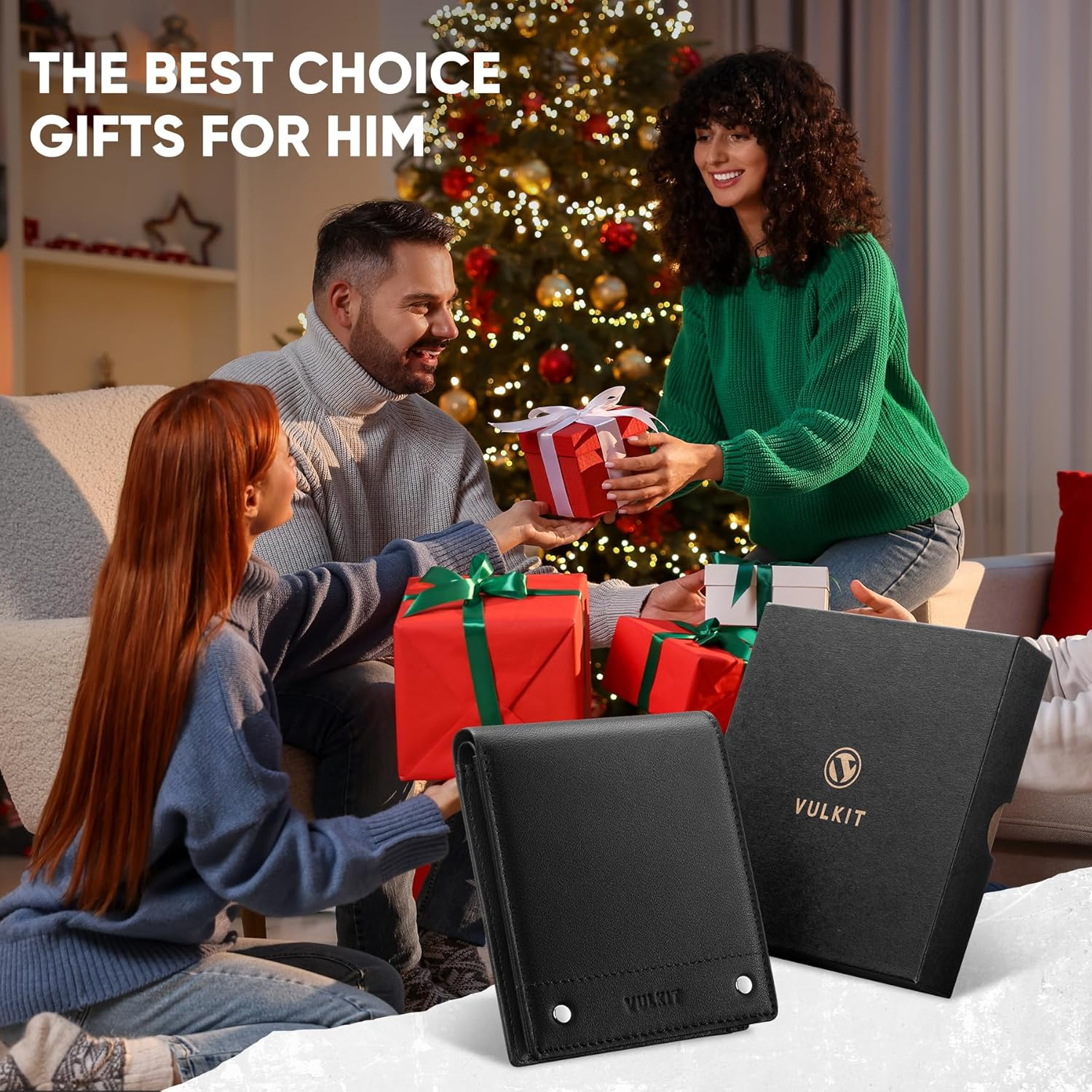 VULKIT Men'S Bifold Wallet Genuine Leather Wallet RFID Blocking with Multiple Card Slots and Double ID Windows Everyday Carry Wallet - Nappa Black image number 3