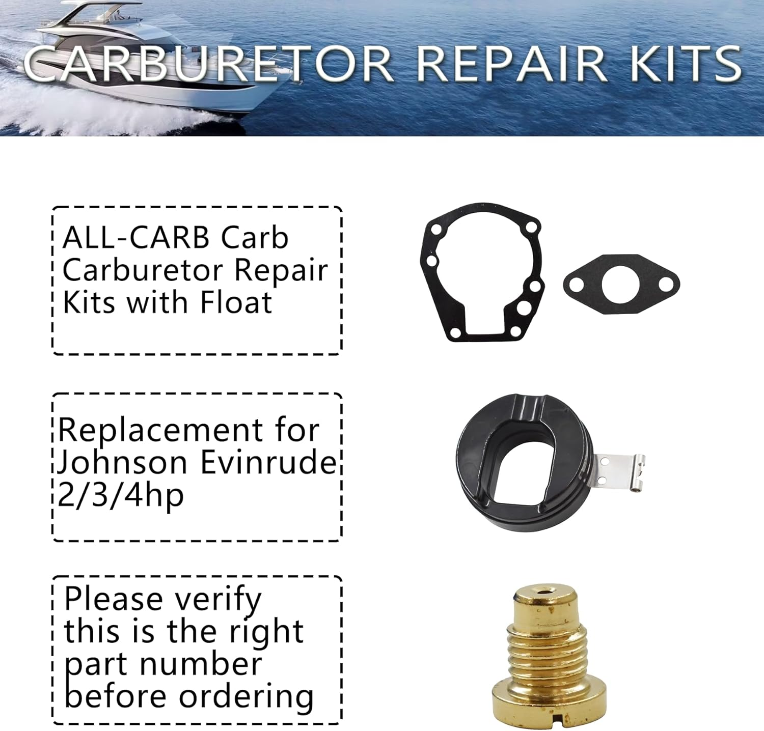 ALL-CARB Carb Carburetor Repair Kits with Float Replacement for Johnson Evinrude 2/3/4 HP 398532 Sierra 18-7043 image number 3