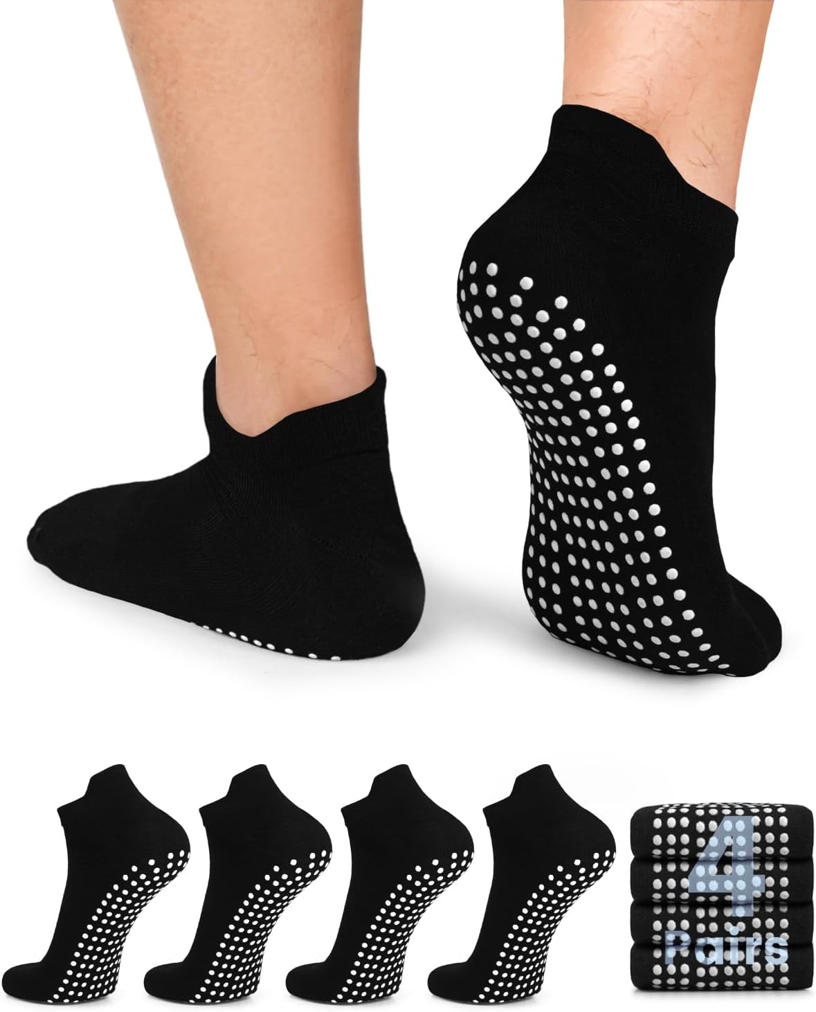 Fuelmefoot 4 Pairs Non Slip Grip Socks for Men Anti-Skid Gripper Socks Ankle Grippy Socks for Hospital, Pilates, Yoga Workout image number 3