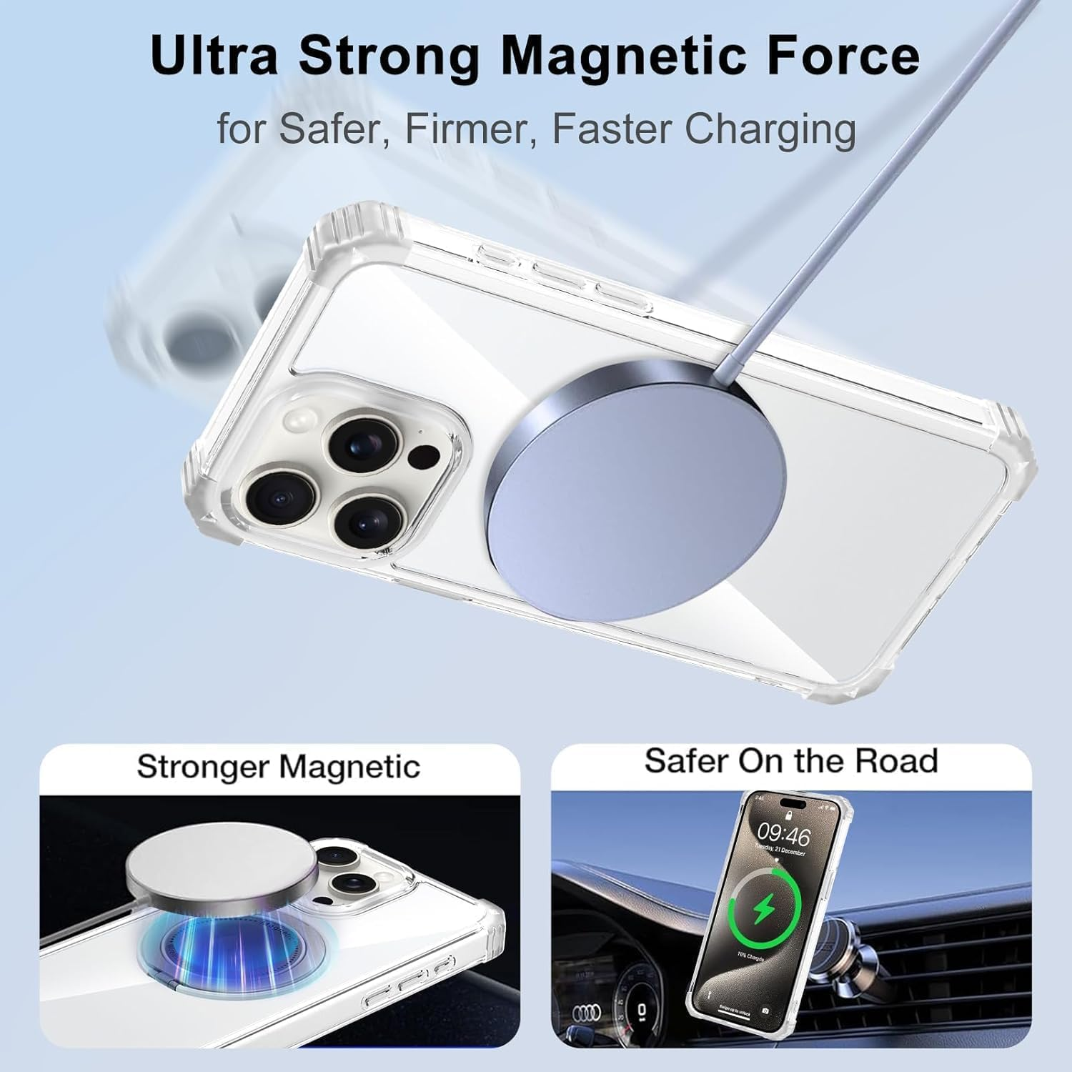 RUNGOS 360&deg;Rotatable Ring for Iphone 14 Pro Max Case Magsafe, with Stand [Strong Magnetic] [Mil-Grade 4-Corner Airbag Reinforcement] Clear Shockproof Case for Iphone 14 Pro Max Phone Case image number 1