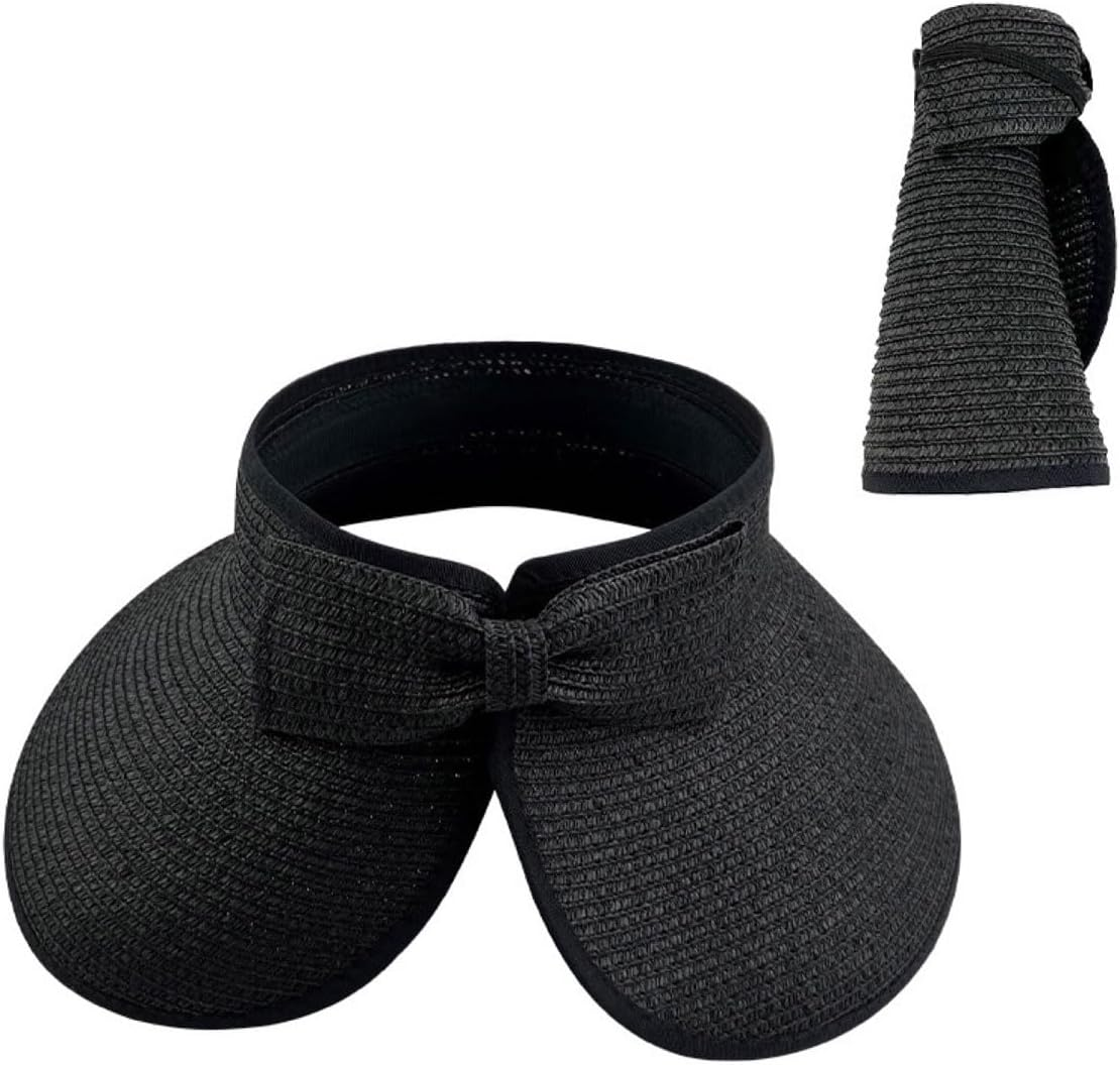 AIMALL Foldable Summer Straw Hat, Korean Style Bow Design, 22-23.62 Inch Adjustable, UV Protection, Lightweight & Travel-Friendly Wide-Brim Visor for Women