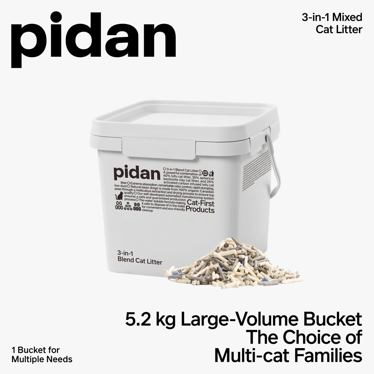 Pidan 3 in 1 Mix, 11.5 Lbs (5.2 Kg), Bucket Type, Cat Sand, Cat and Cat, Deodorizer, Minerals, Bentonite, Okara, Stiff, Light, Toilet, Odor, OFT Toilet Set, Mess Resistant, Hard, Odor, Cheap image number 1