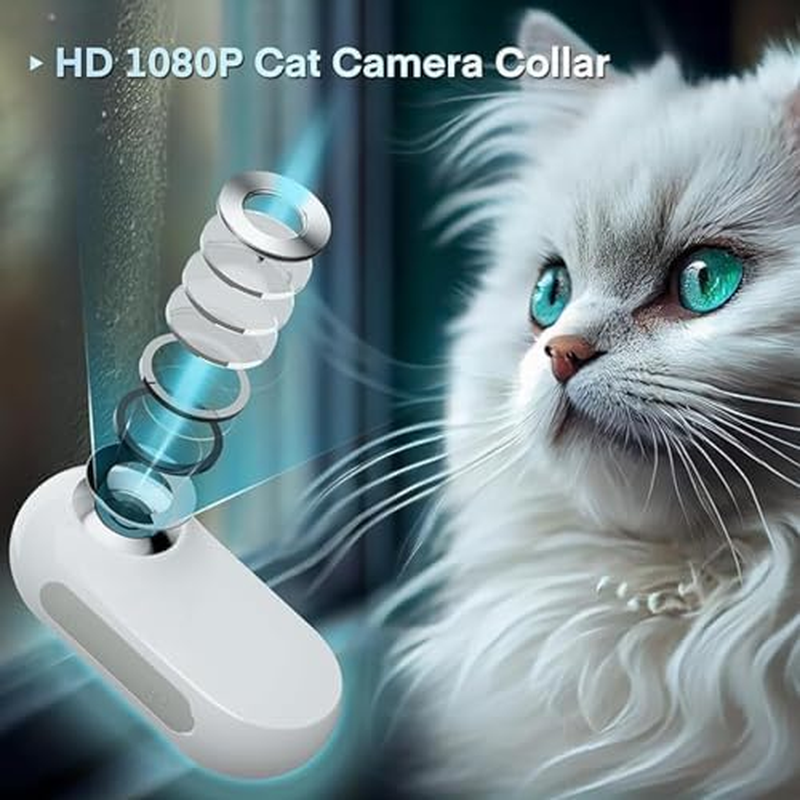 Bewinner Cat Camera Collar, 170&deg; Wide Angle Pet Sports Camera with 0.96 Inch LCD Screen, HD 1080P Multifunctional Pet Cat Tracker for Video Recording, White image number 2